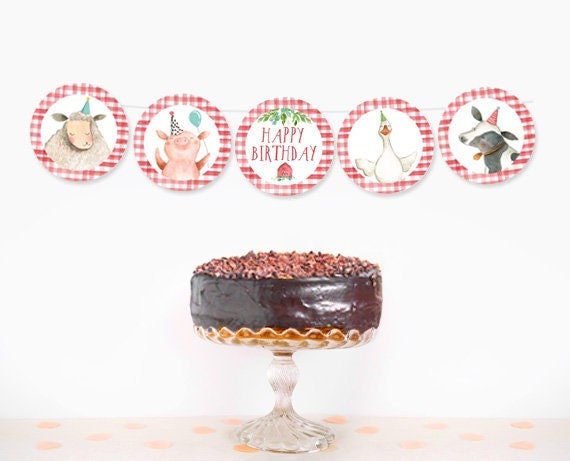 Farm Animals Birthday Banner Barnyard Birthday Garland Boy Birthday Decor Party Cow Pig Sheep Banner Digital Download Printable 0155
