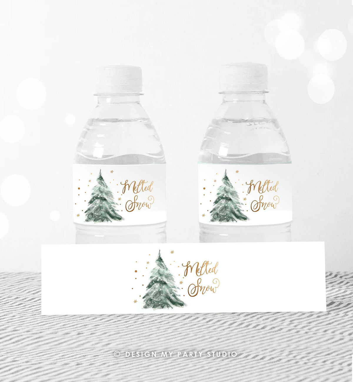 Editable Winter Water Bottle Labels Melted Snow Baby Cold Outside Christmas Tree Onederland Digital Download Template Printable 0363