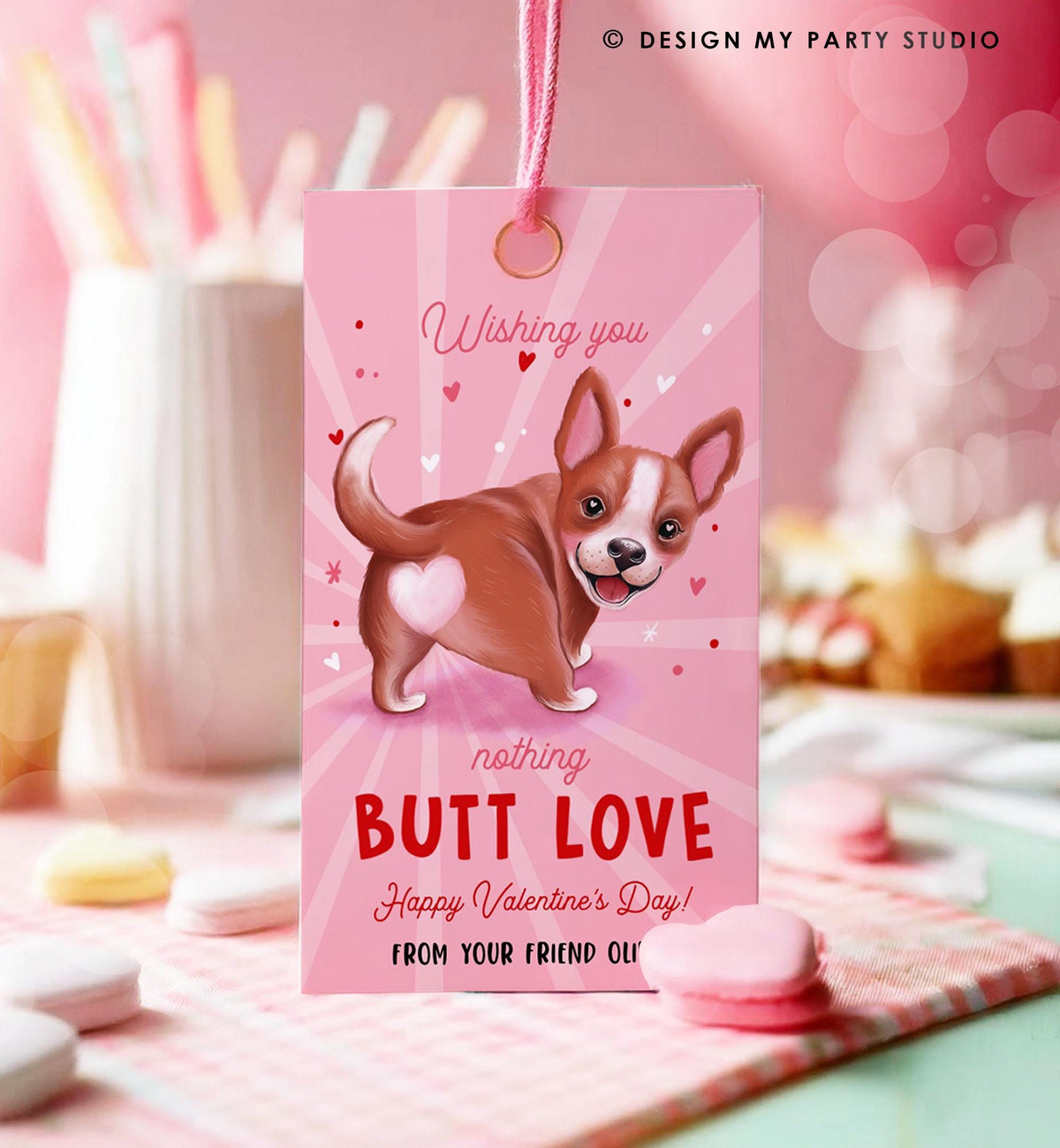Editable Funny Valentine&#39;s Day Tag Nothing Butt Love Dog Puppy Valentine Gift Tag Kids School Classroom Card Digital Template Printable 0370