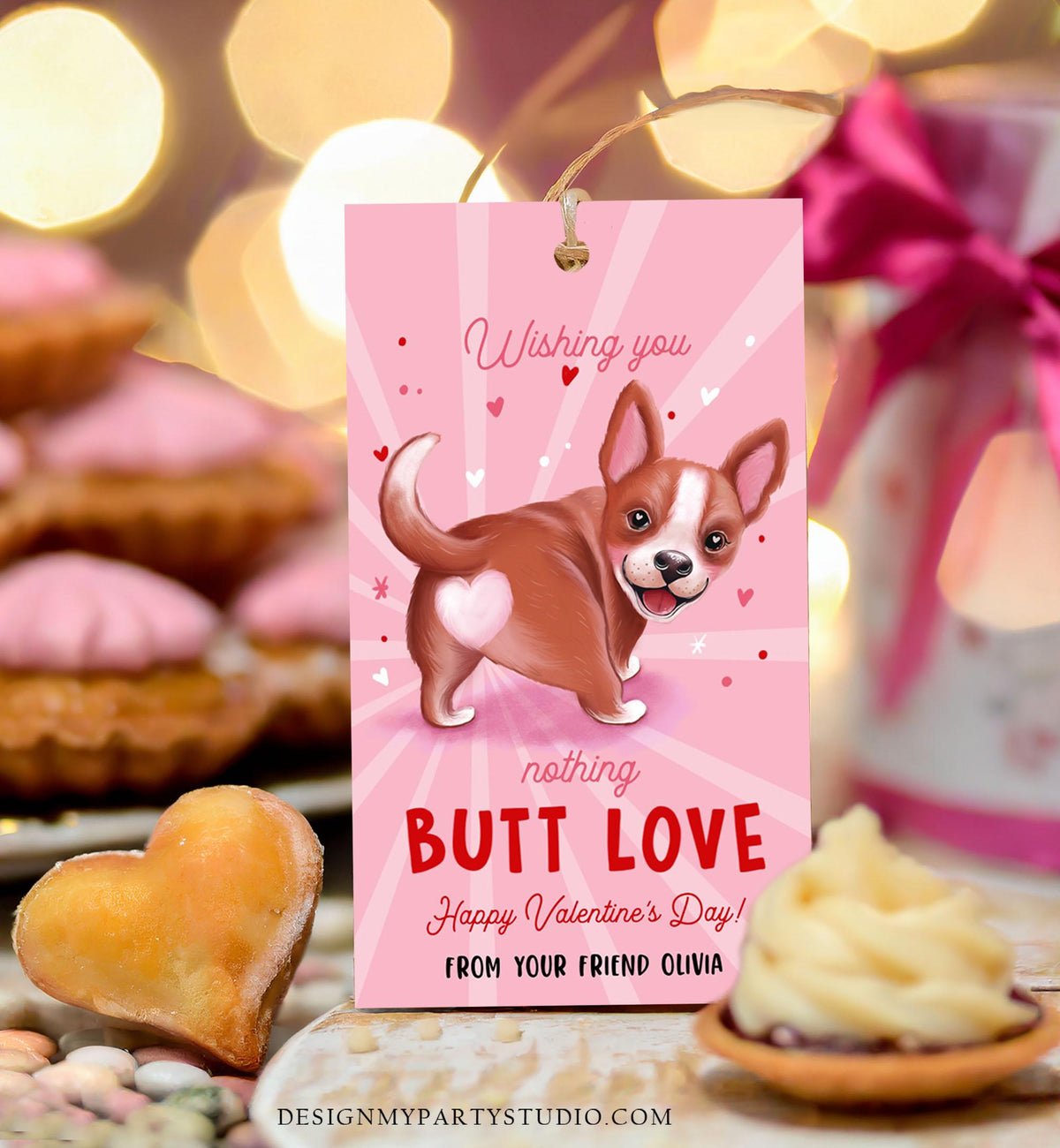 Editable Funny Valentine&#39;s Day Tag Nothing Butt Love Dog Puppy Valentine Gift Tag Kids School Classroom Card Digital Template Printable 0370
