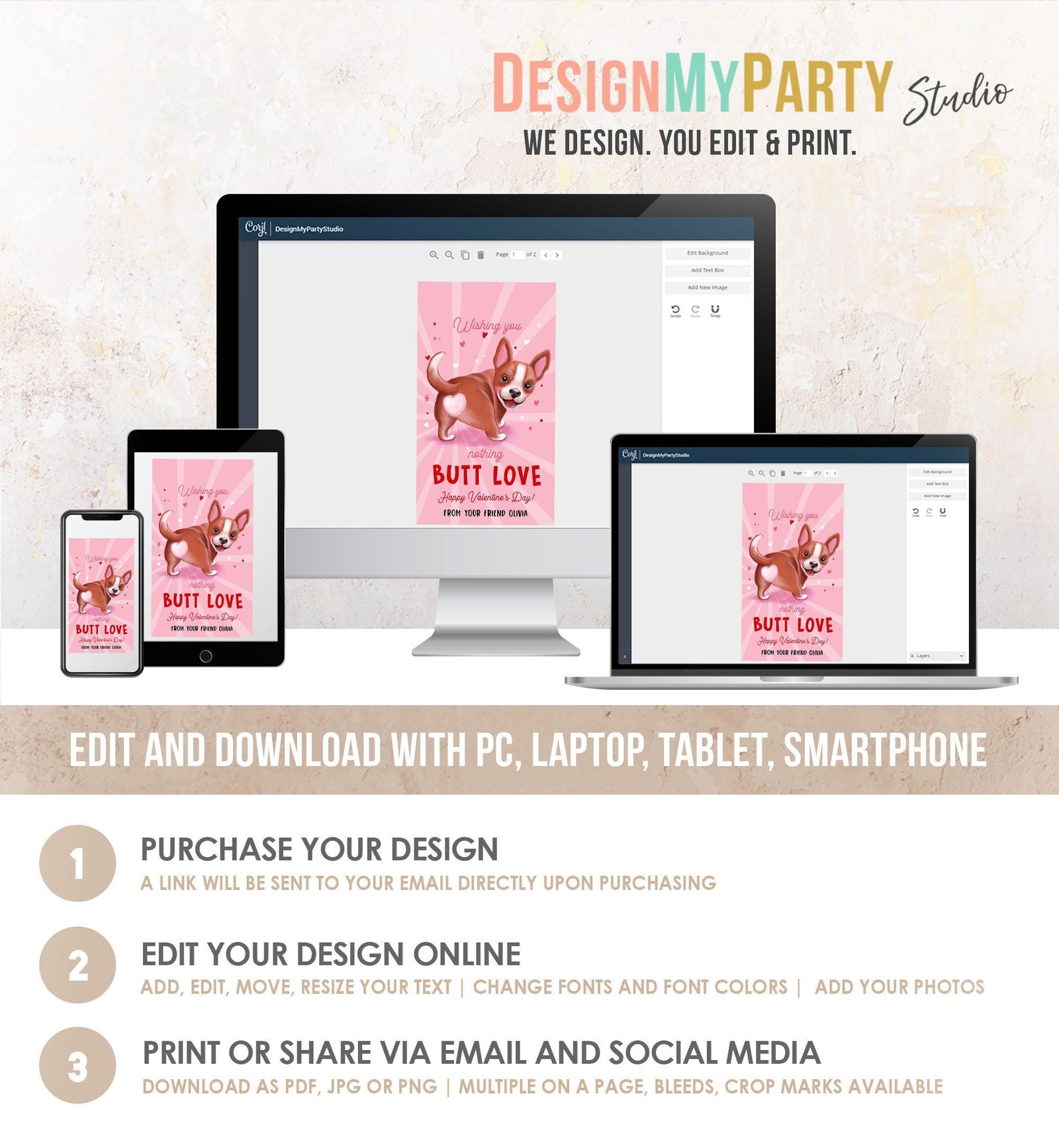 Editable Funny Valentine's Day Tag Nothing Butt Love Dog Puppy Valentine Gift Tag Kids School Classroom Card Digital Template Printable 0370