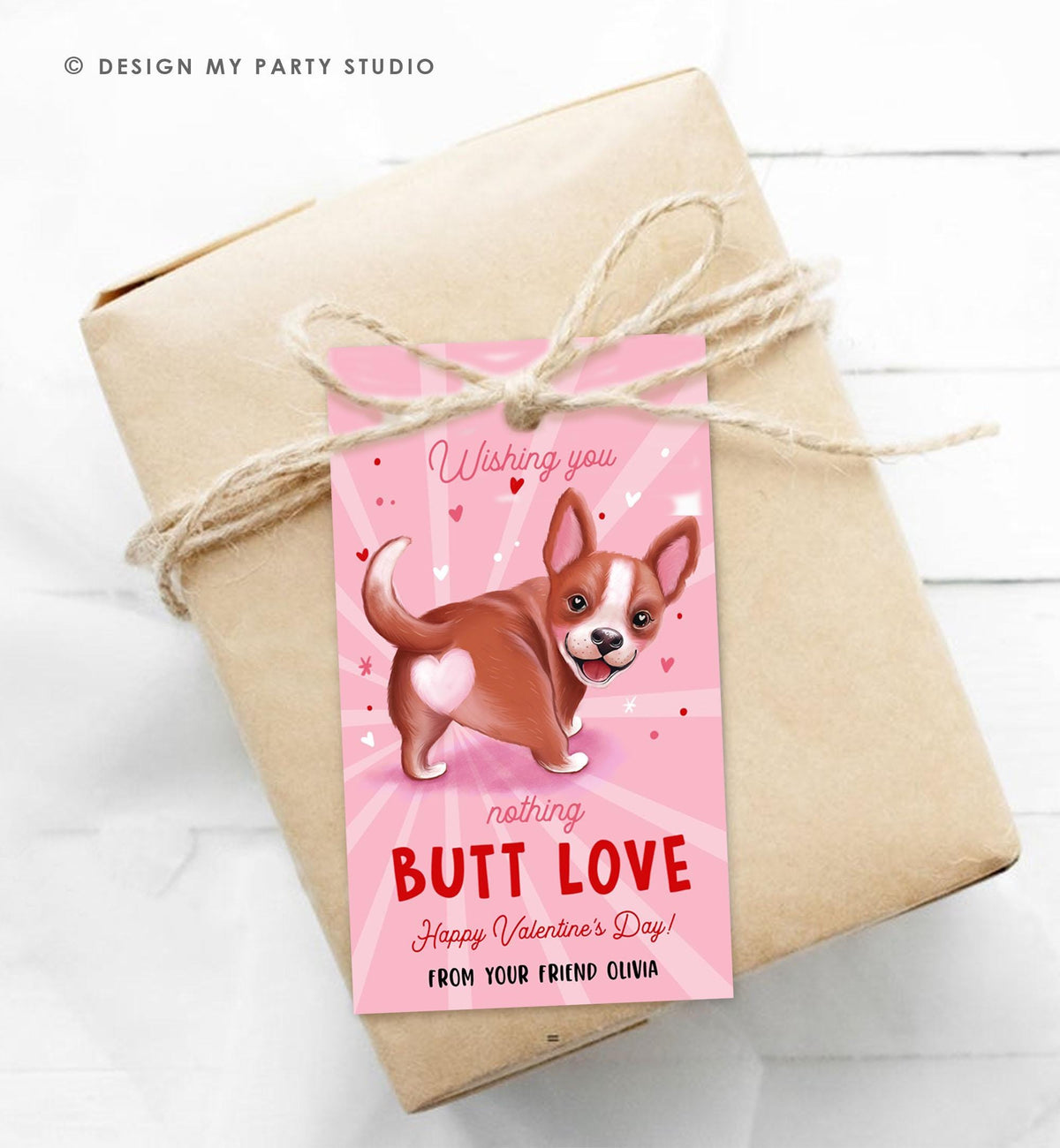 Editable Funny Valentine&#39;s Day Tag Nothing Butt Love Dog Puppy Valentine Gift Tag Kids School Classroom Card Digital Template Printable 0370