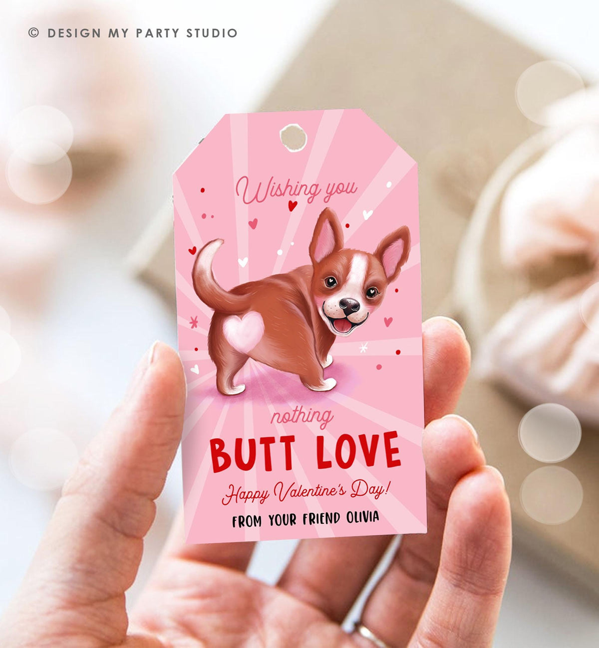 Editable Funny Valentine&#39;s Day Tag Nothing Butt Love Dog Puppy Valentine Gift Tag Kids School Classroom Card Digital Template Printable 0370