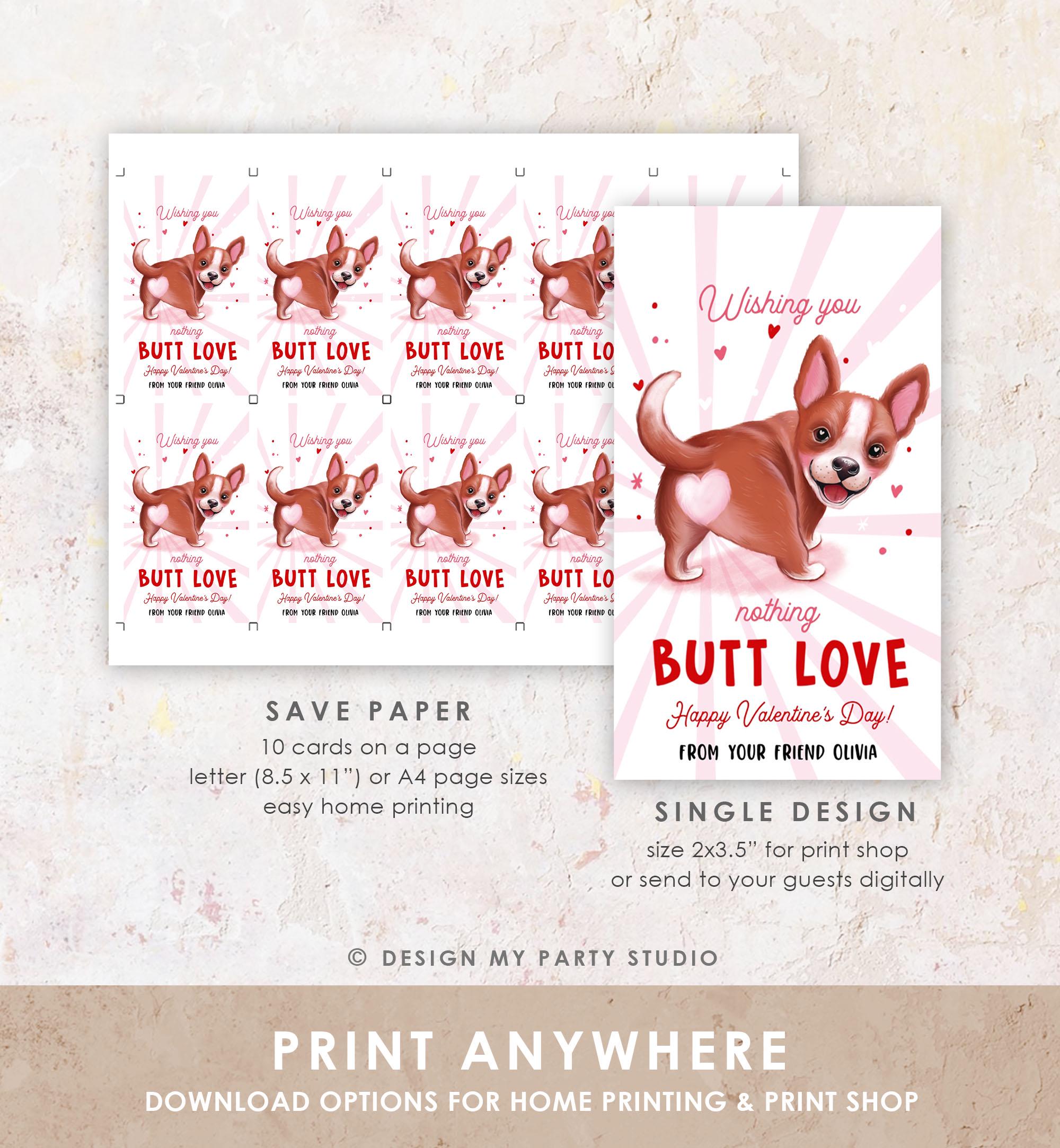 Editable Funny Valentine's Day Tag Nothing Butt Love Dog Puppy Valentine Gift Tag Kids School Classroom Card Digital Template Printable 0370
