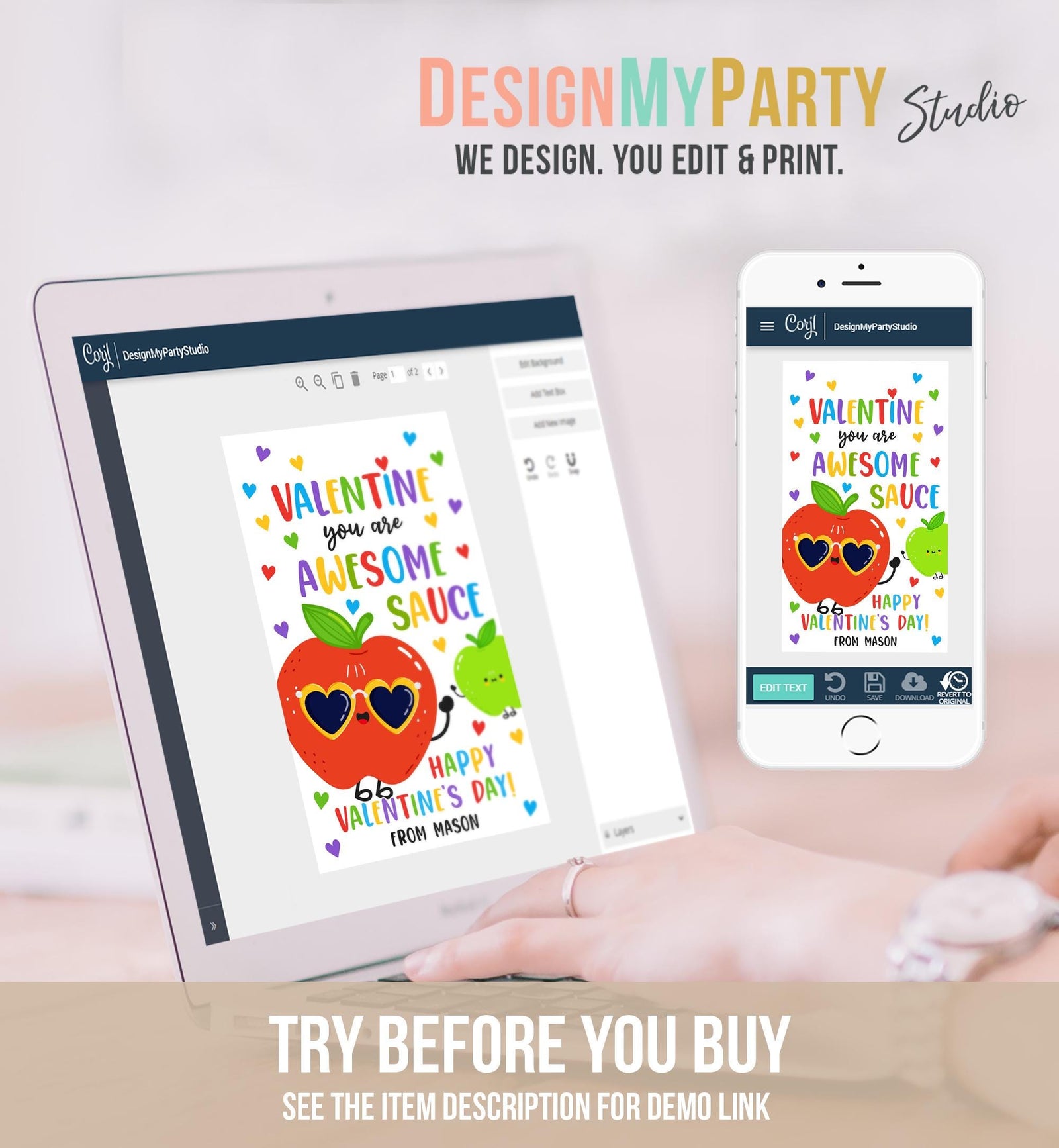 Editable You're Awesome Sauce Valentines Day Gift Tag Applesauce Fruit Juice Pouch Favor Kids School Classroom Template Printable 0370