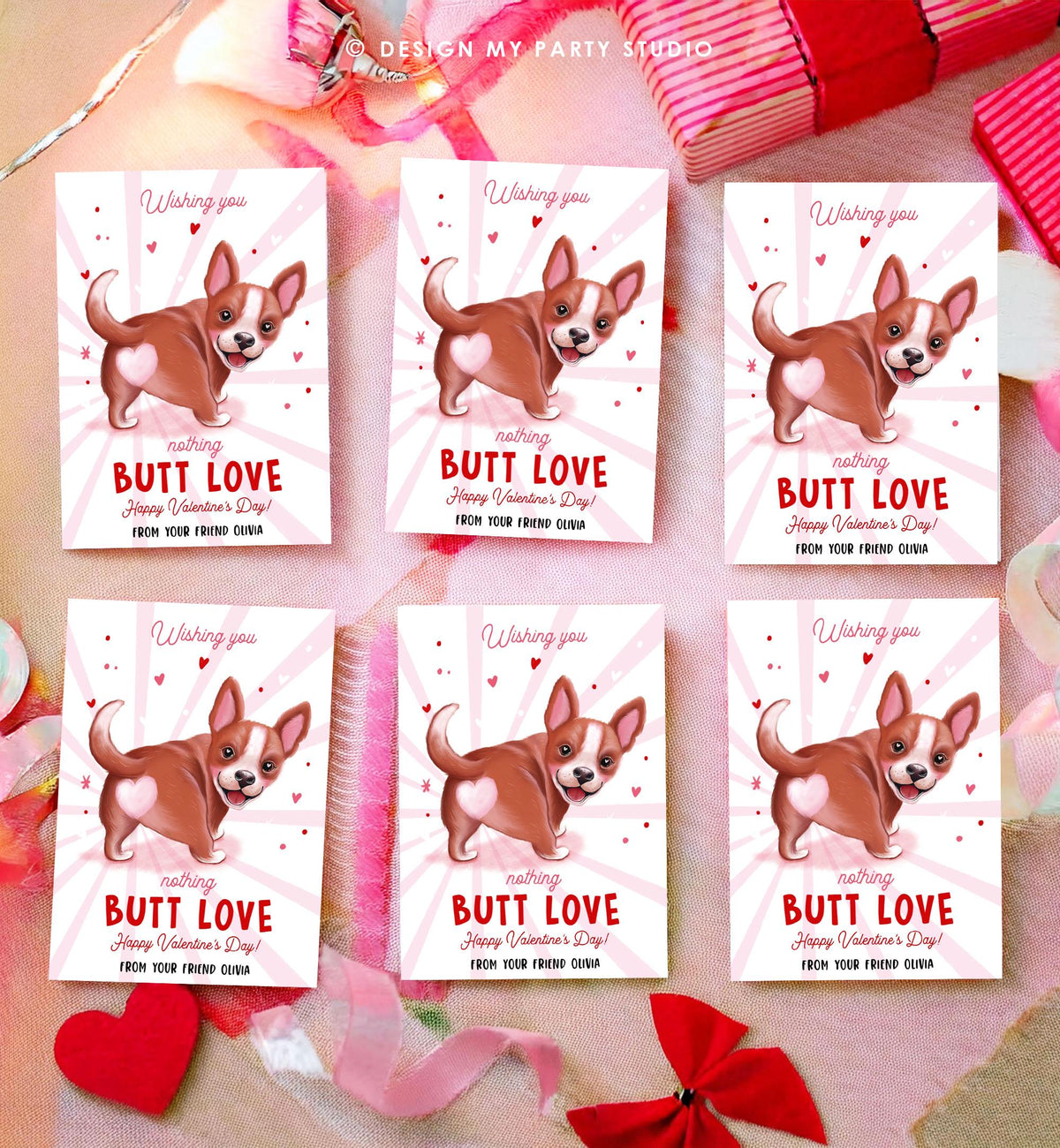 Editable Funny Valentine&#39;s Day Tag Butt Love Dog Puppy Valentine Gift Tag Kids School Classroom Card Digital Template Printable 0370