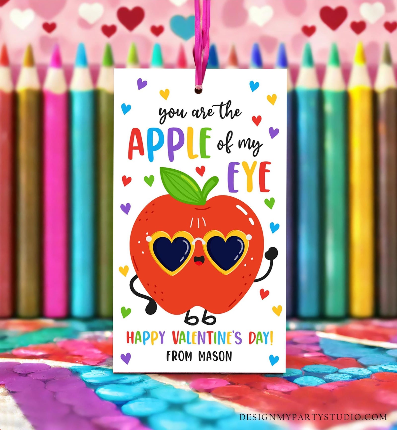 Editable You are the Apple of my Eye Valentines Day Gift Tag Applesauce Fruit Juice Favor Kids School Classroom Template Printable 0370