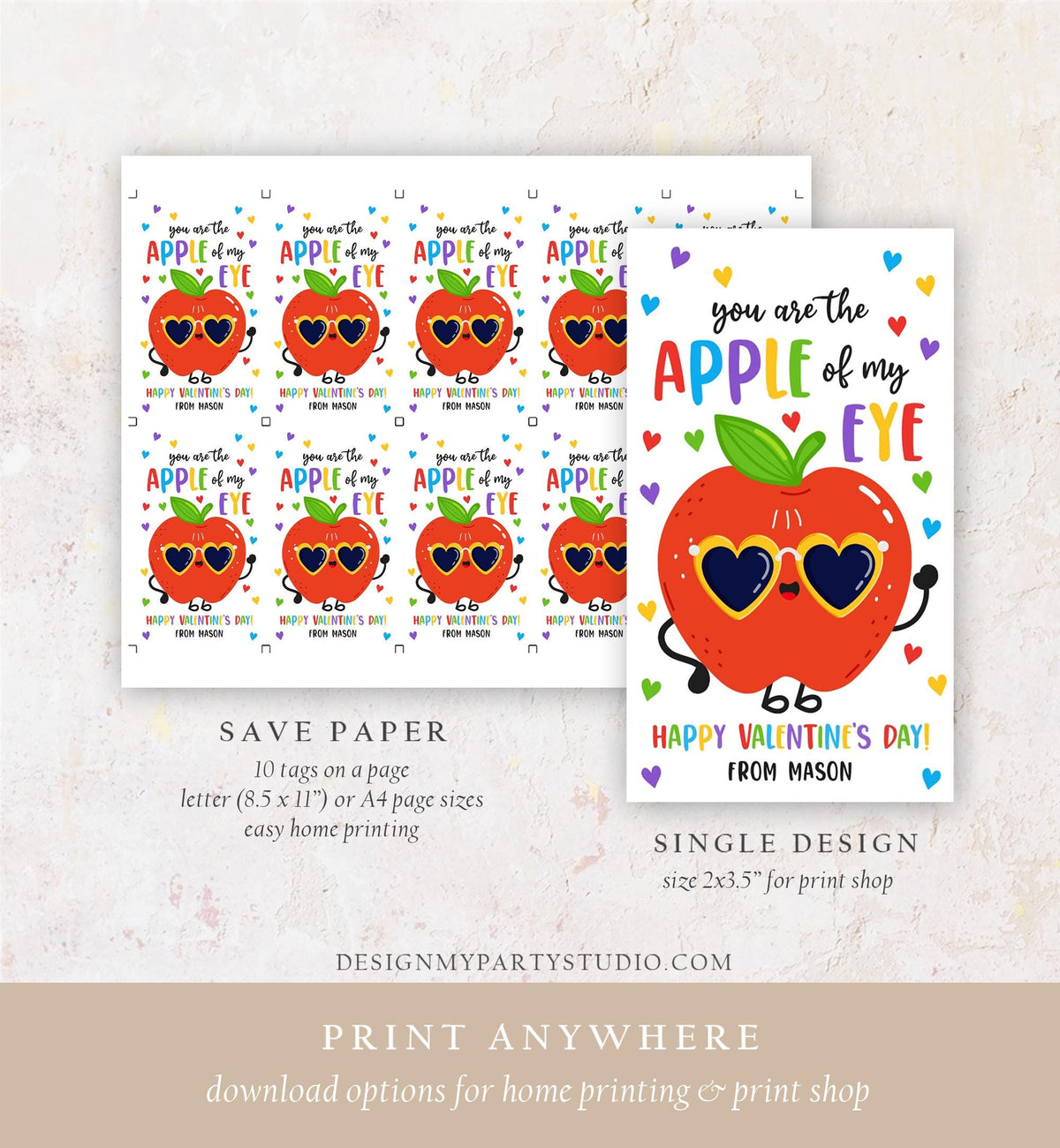 Editable You are the Apple of my Eye Valentines Day Gift Tag Applesauce Fruit Juice Favor Kids School Classroom Template Printable 0370