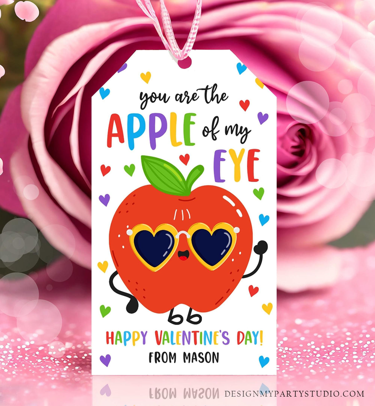 Editable You are the Apple of my Eye Valentines Day Gift Tag Applesauce Fruit Juice Favor Kids School Classroom Template Printable 0370