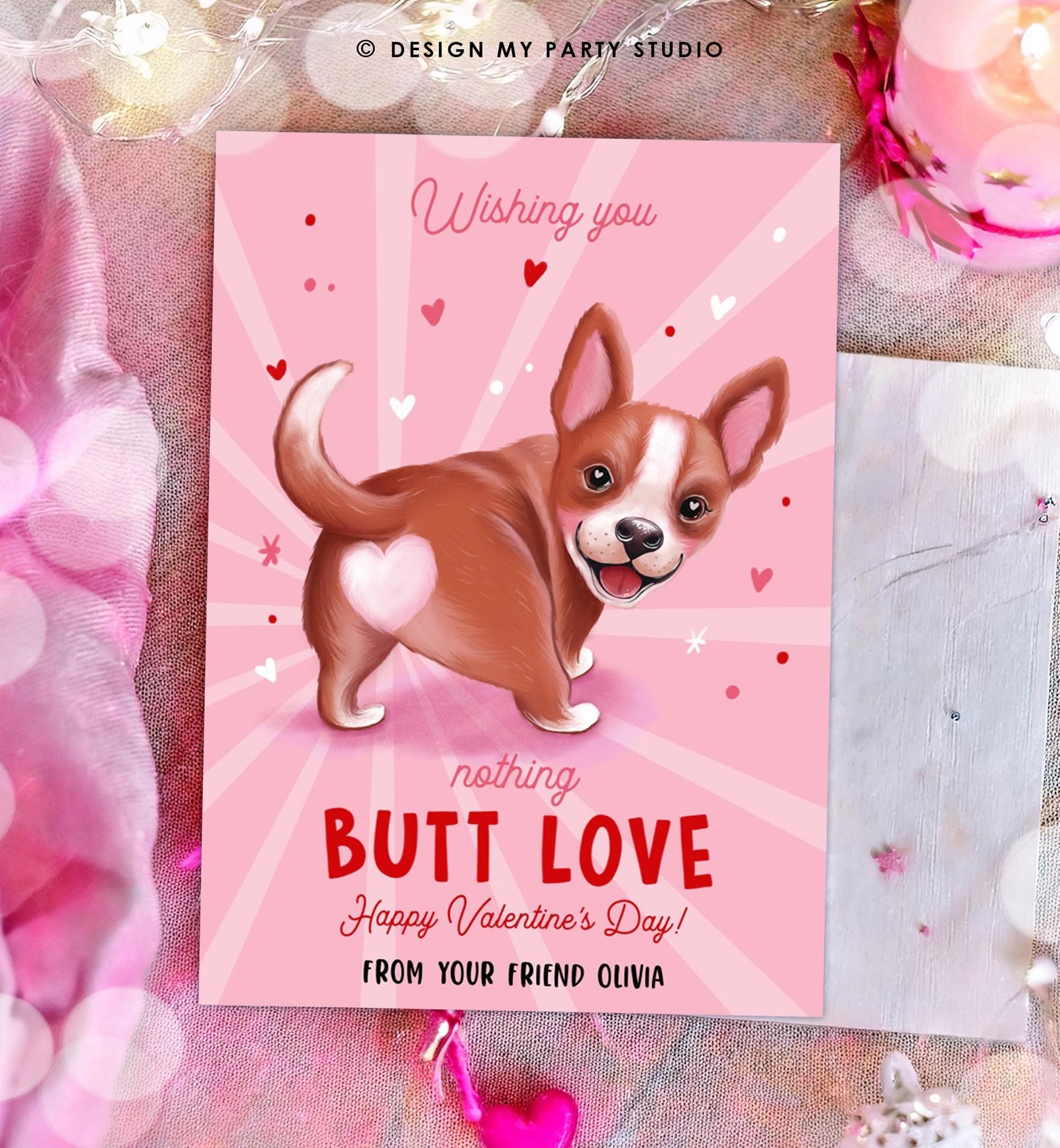 Editable Funny Valentine's Day Tag Butt Love Dog Puppy Valentine Gift Tag Kids School Classroom Card Digital Template Printable 0370