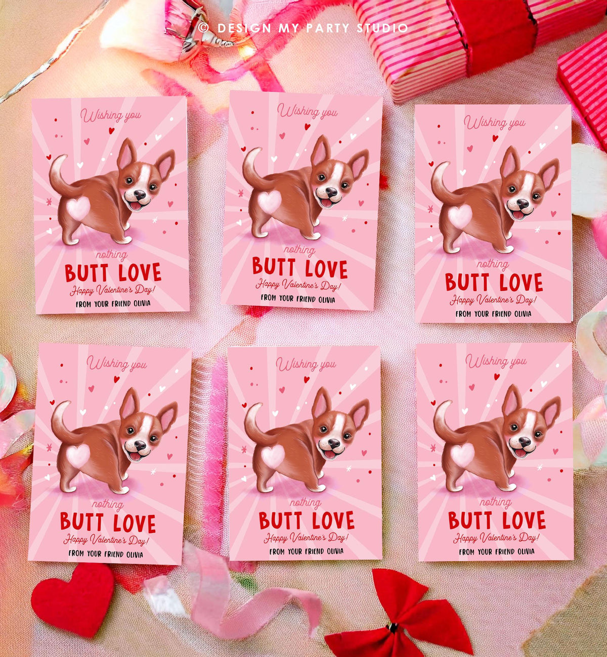 Editable Funny Valentine&#39;s Day Tag Butt Love Dog Puppy Valentine Gift Tag Kids School Classroom Card Digital Template Printable 0370