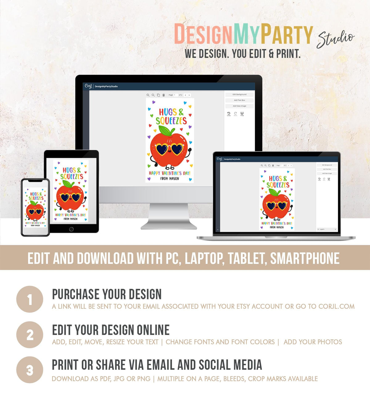 Editable Hugs and Squeezes Valentines Day Gift Tag Applesauce Fruit Juice Pouch Favor Kids School Classroom Template Printable 0370