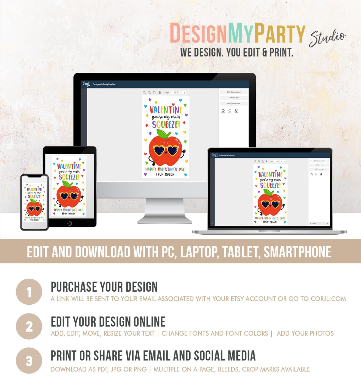 Editable Valentine Main Squeeze Valentines Day Gift Tag Applesauce Fruit Juice Pouch Favor Kids School Classroom Template Printable 0370