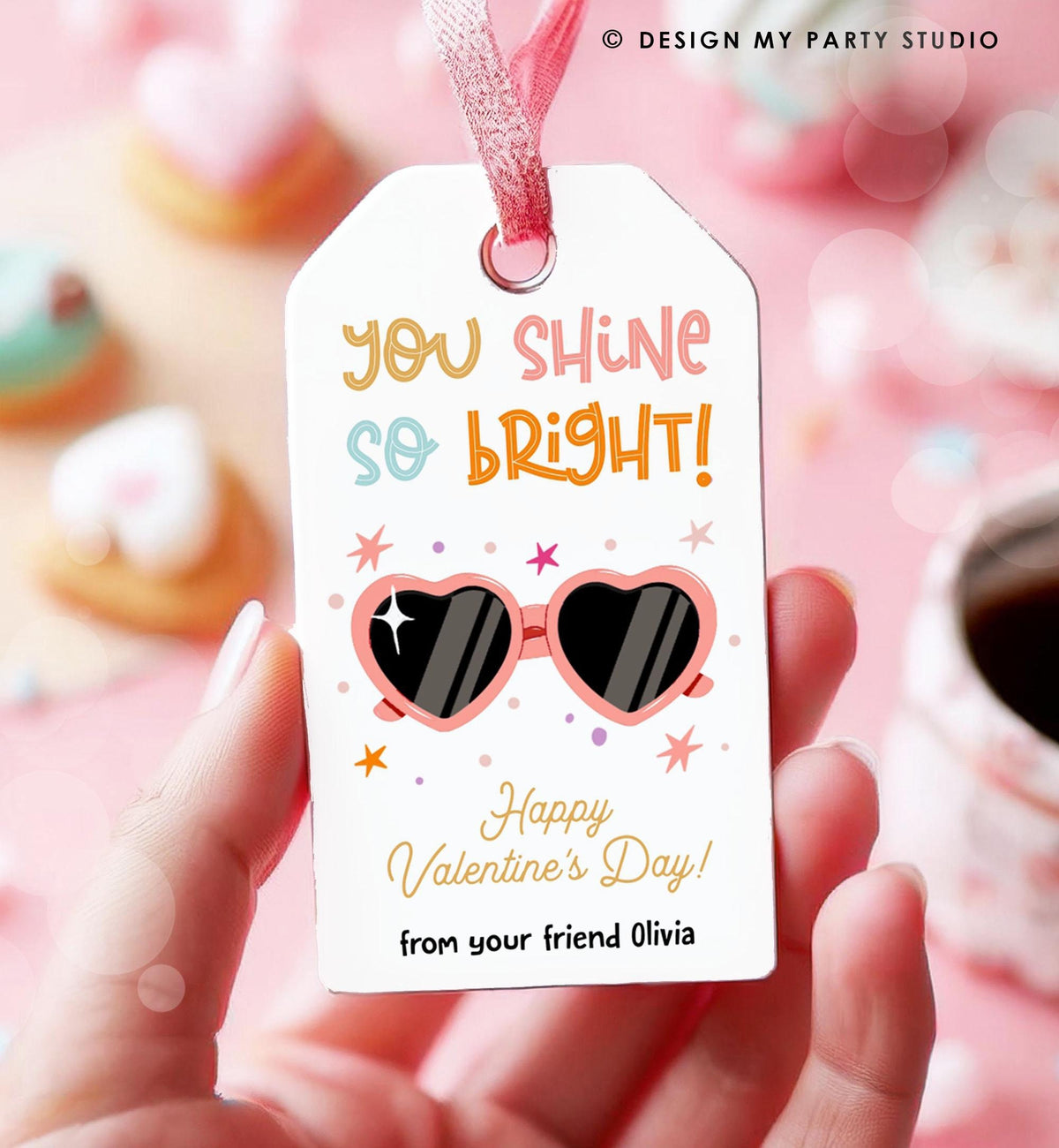 Editable Sunglasses Valentines Tag Valentines Glasses you Shine Bright Treat Non Candy Kids School Classroom Digital Template Printable 0370