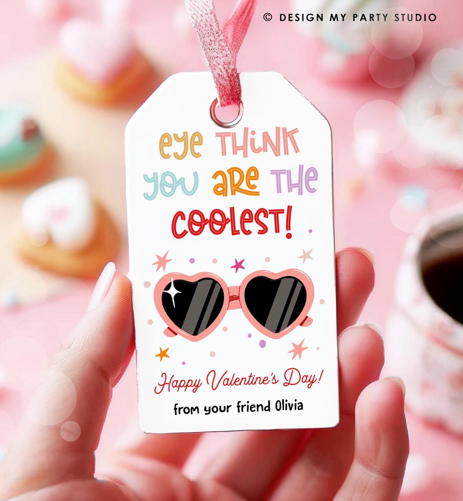 Editable Sunglasses Valentines Tag Valentines Glasses Eye Think You are The Coolest Non Candy Kids School Classroom Template Printable 0370