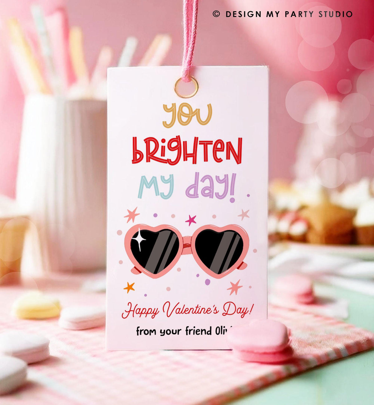 Editable Sunglasses Valentines Tag Valentines Glasses you Shine Bright Treat Non Candy Kids School Classroom Digital Template Printable 0370