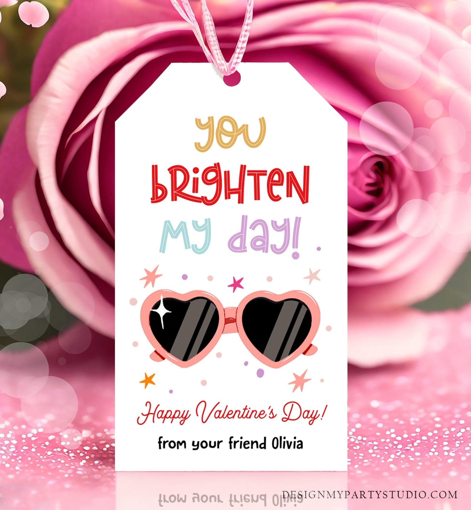 Editable Sunglasses Valentines Tag Valentines Glasses you Shine Bright Treat Non Candy Kids School Classroom Digital Template Printable 0370
