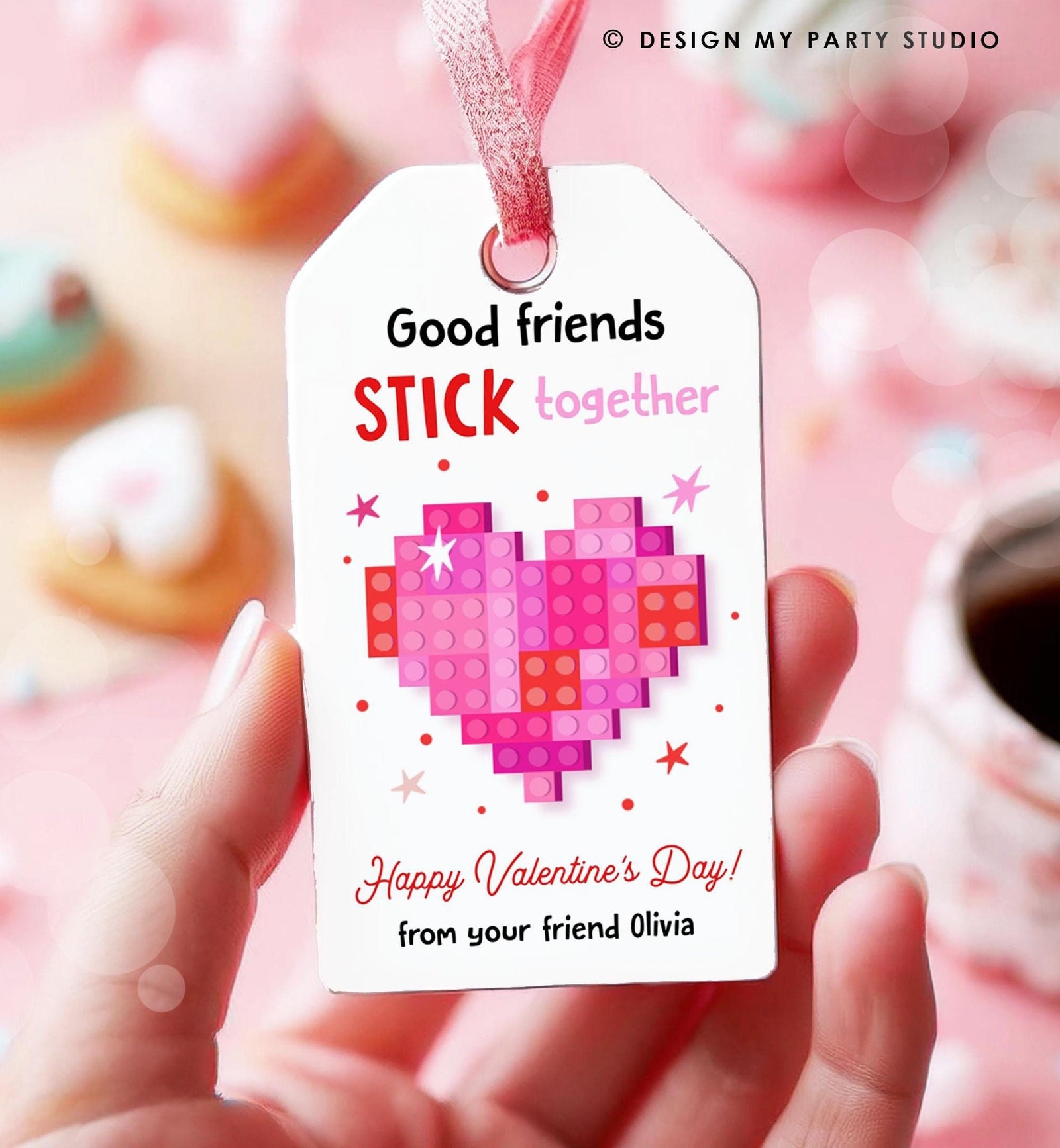 Editable Valentines Day Gift Tag Building Blocks Non Candy Treat Stick Together Kids School Classroom Download Template Printable 0370
