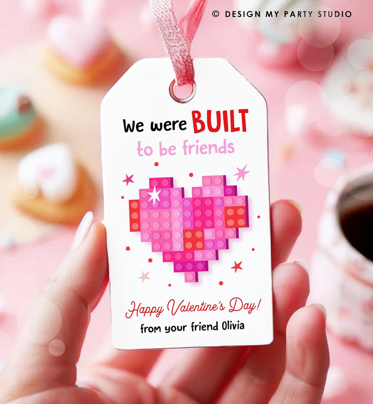 Editable Valentines Day Gift Tag Building Blocks Non Candy Treat Built To Be Friends Kids School Classroom Download Template Printable 0370