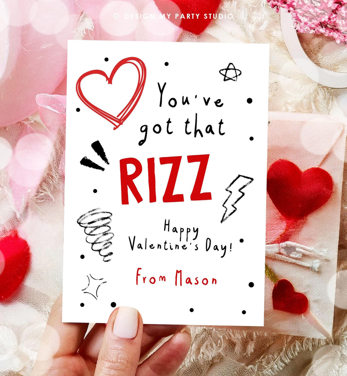 Editable Funny Valentine&#39;s Day Card Slang Valentine Kids Rizz Teen Boys Tween Tag Kids School Classroom Card Digital Template Printable 0370