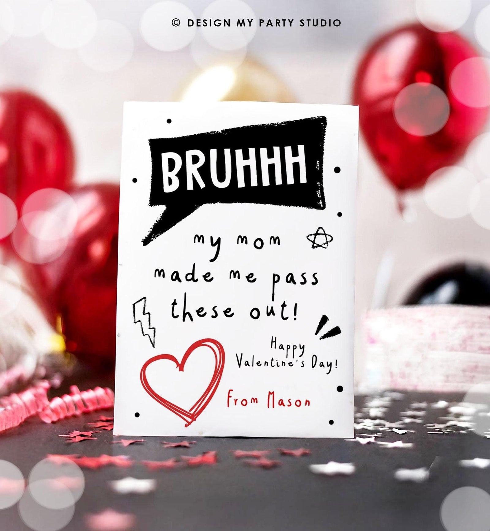 Editable Funny Valentine's Day Card Slang Valentine Kids Bruh Teen Boys Tween Tag Kids School Classroom Card Digital Template Printable 0370
