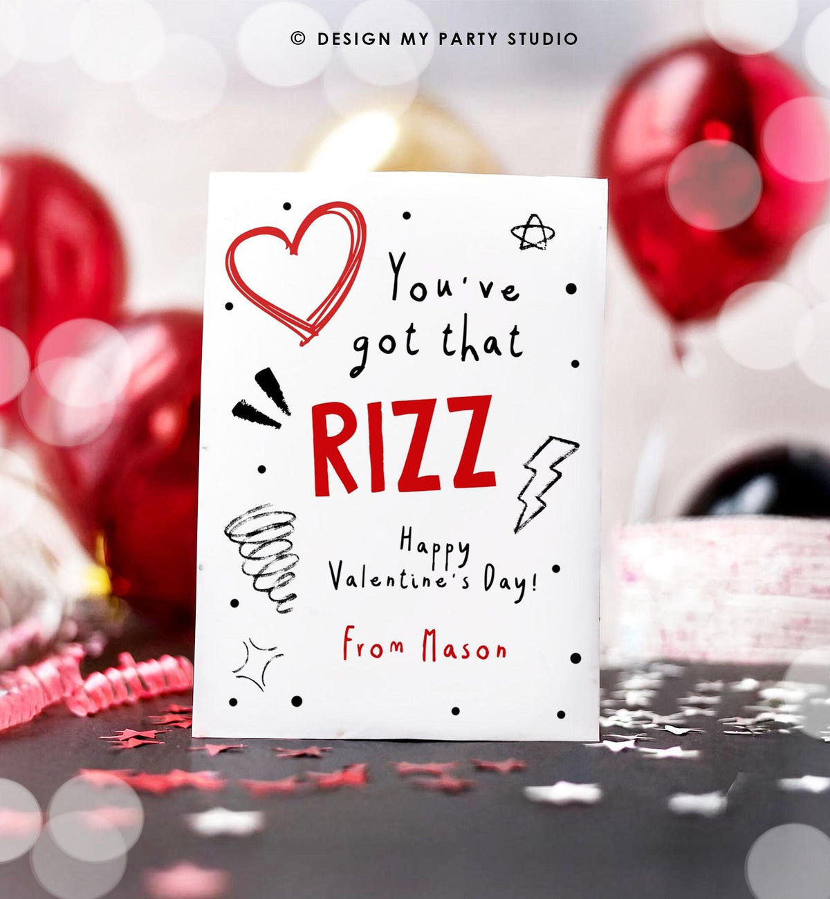 Editable Funny Valentine&#39;s Day Card Slang Valentine Kids Rizz Teen Boys Tween Tag Kids School Classroom Card Digital Template Printable 0370
