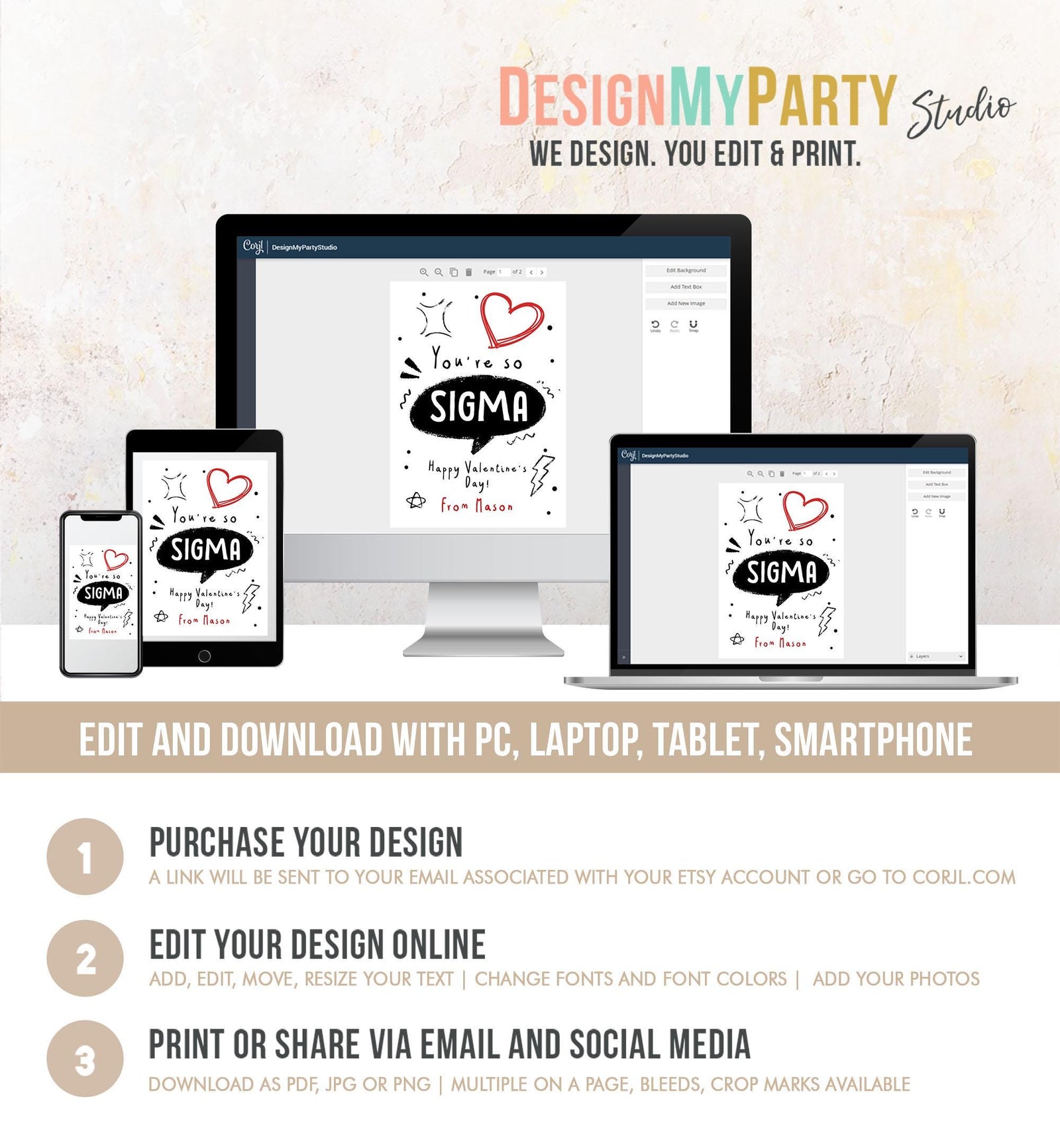 Editable Funny Valentine's Day Card Slang Valentine Kids Sigma Teen Boys Tween Tag Kids School Classroom Digital Template Printable 0370