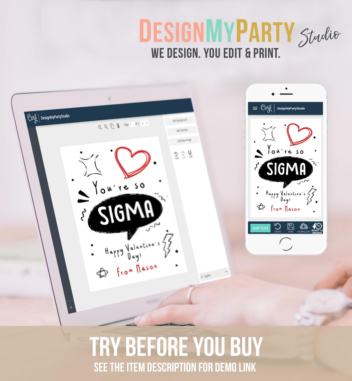 Editable Funny Valentine&#39;s Day Card Slang Valentine Kids Sigma Teen Boys Tween Tag Kids School Classroom Digital Template Printable 0370