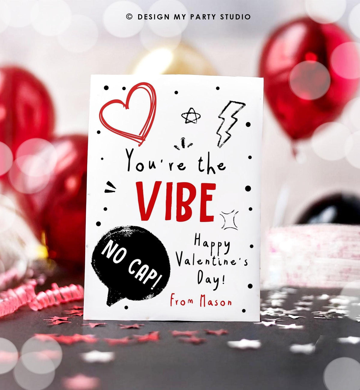 Editable Funny Valentine&#39;s Day Card Slang Valentine Kids Vibe Cap Teen Boys Tween Tag Kids School Classroom Digital Template Printable 0370
