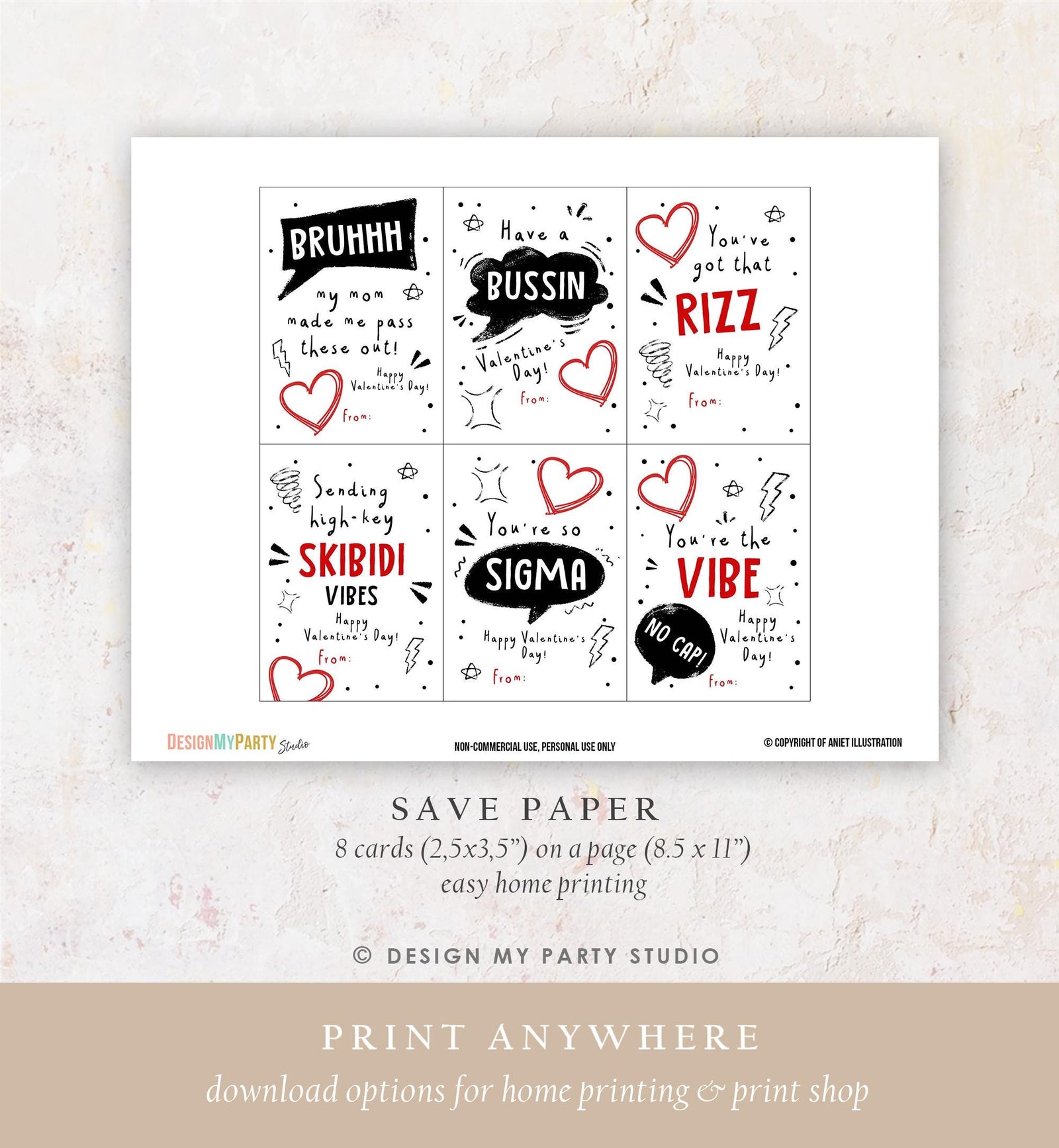 Printable Funny Valentine's Day Cards Slang Kids Valentine Classroom Teen Tween School Boys Valentine Card Digital Instant Download 0370
