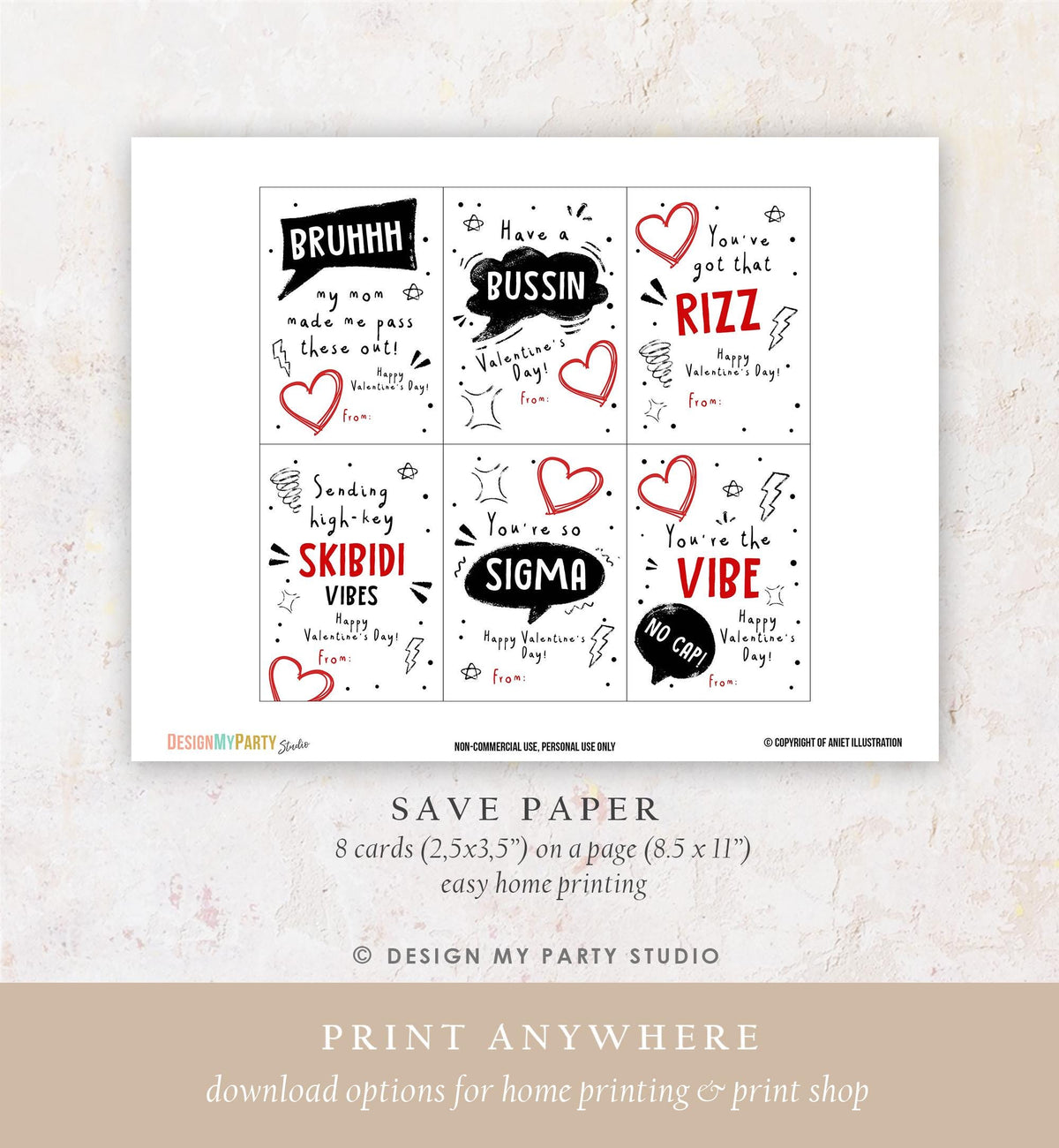 Printable Funny Valentine&#39;s Day Cards Slang Kids Valentine Classroom Teen Tween School Boys Valentine Card Digital Instant Download 0370