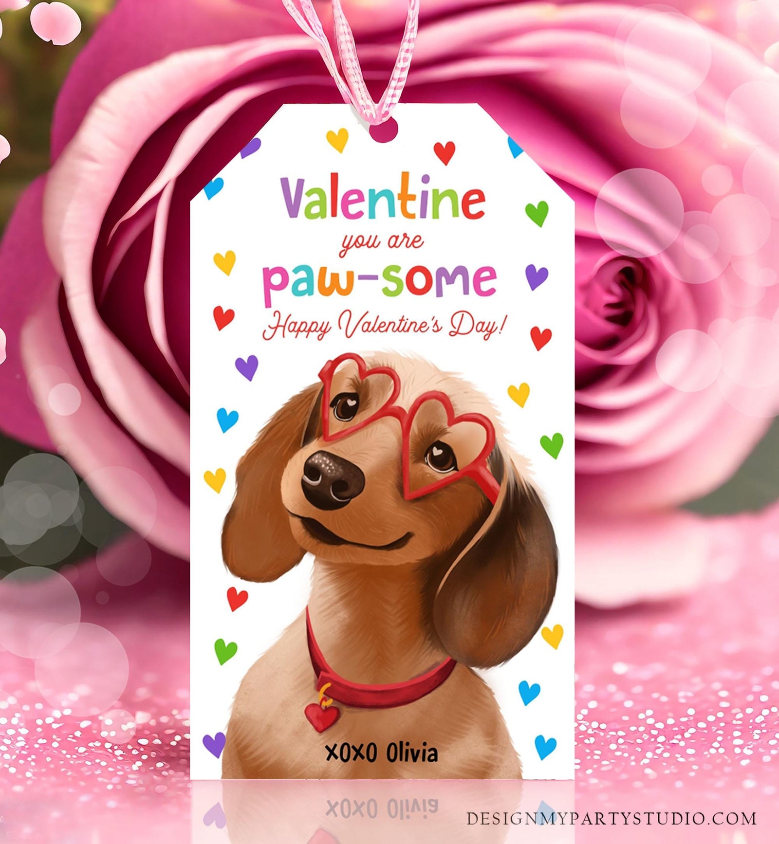 Editable Valentine's Day Tag You're Pawsome Dog Valentine Gift Tag Puppy Kids School Classroom Card Digital Download Template Printable 0370