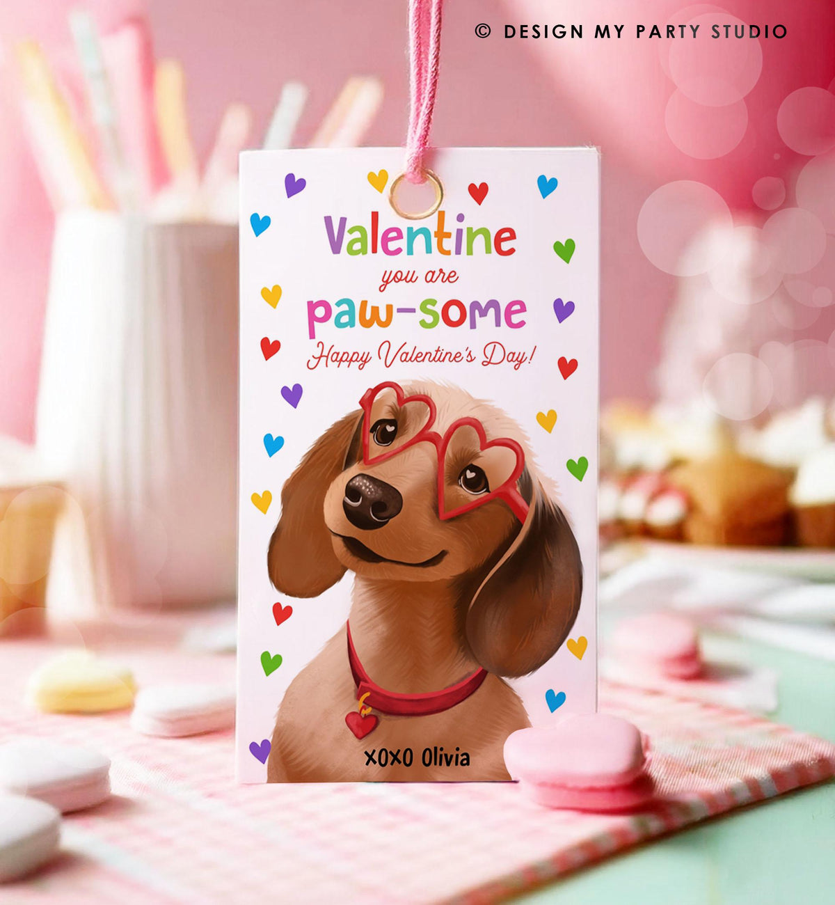 Editable Valentine&#39;s Day Tag You&#39;re Pawsome Dog Valentine Gift Tag Puppy Kids School Classroom Card Digital Download Template Printable 0370