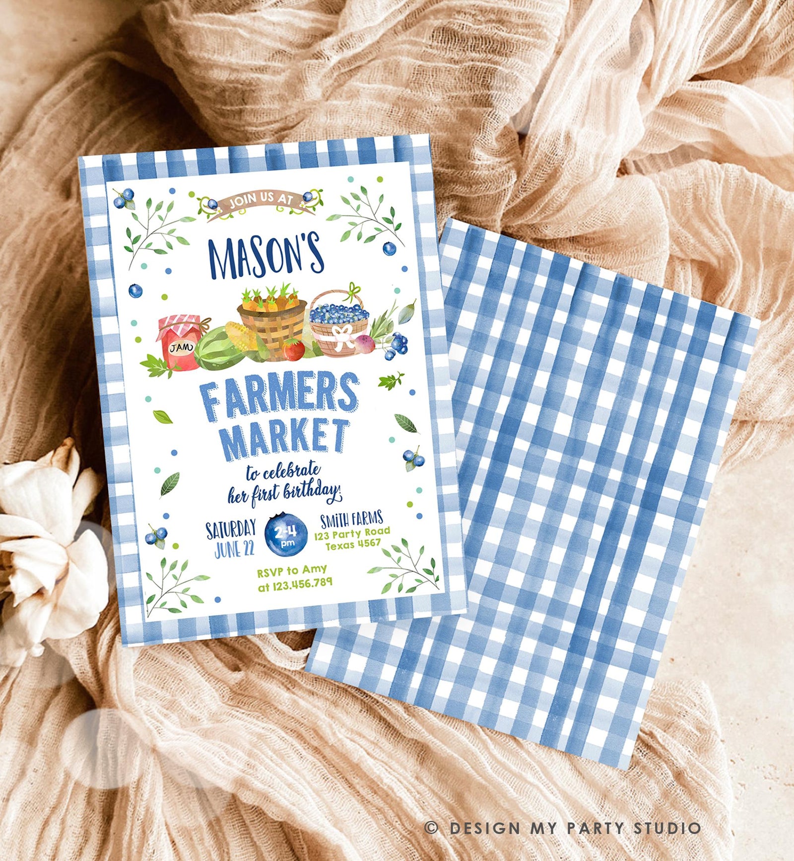 Editable Farmers Market Birthday Invitation Blueberry Strawberry Farm Party Fruits Market Home Grown Digital Evite Template Printable 0144