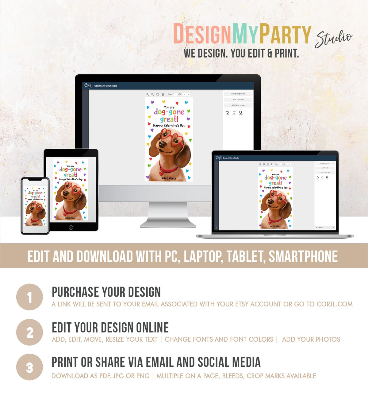 Editable Valentine&#39;s Day Tag Dog-gone Great Friend Valentine Gift Tag Puppy Kids School Classroom Funny Card Digital Template Printable 0370