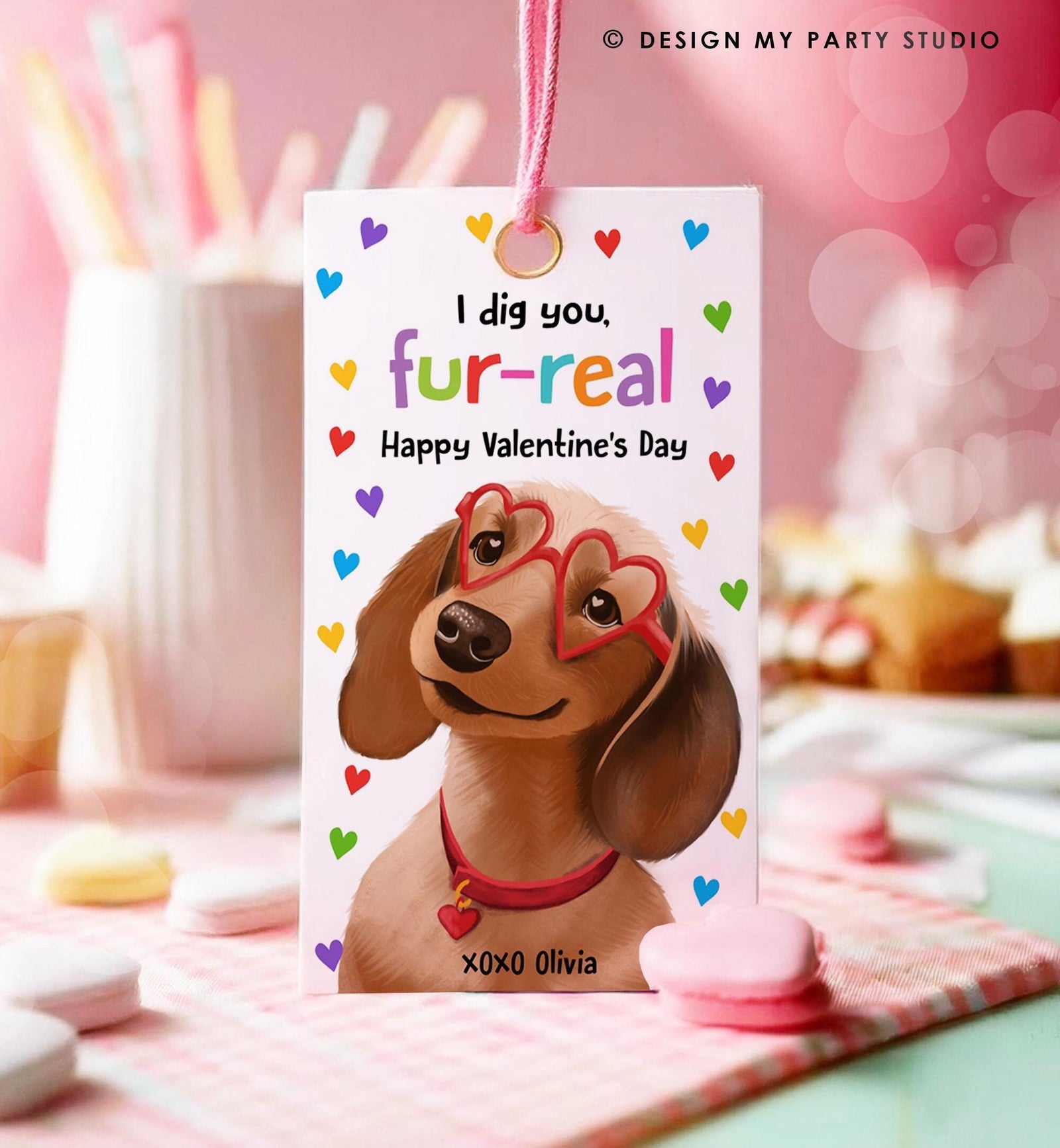 Editable Valentine's Day Tag Dig You Fur-real Dog Valentine Gift Tag Puppy Kids School Classroom Funny Card Digital Template Printable 0370