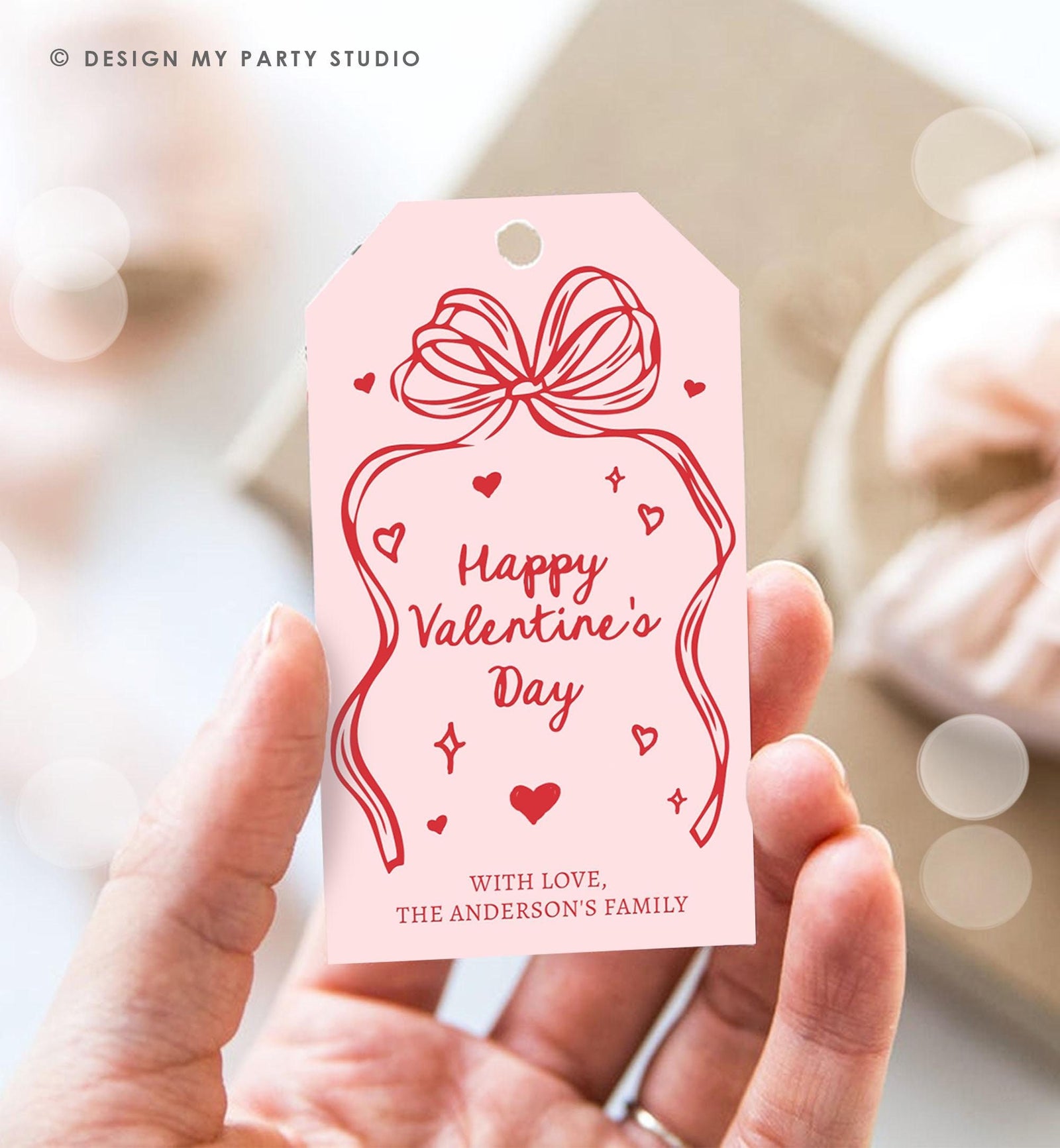 Editable Valentine's Day Tag Pink Red Bow Valentine Gift Tag Doodle Hand Drawn Coquette Kids Teacher Digital Template Printable 0370 0530