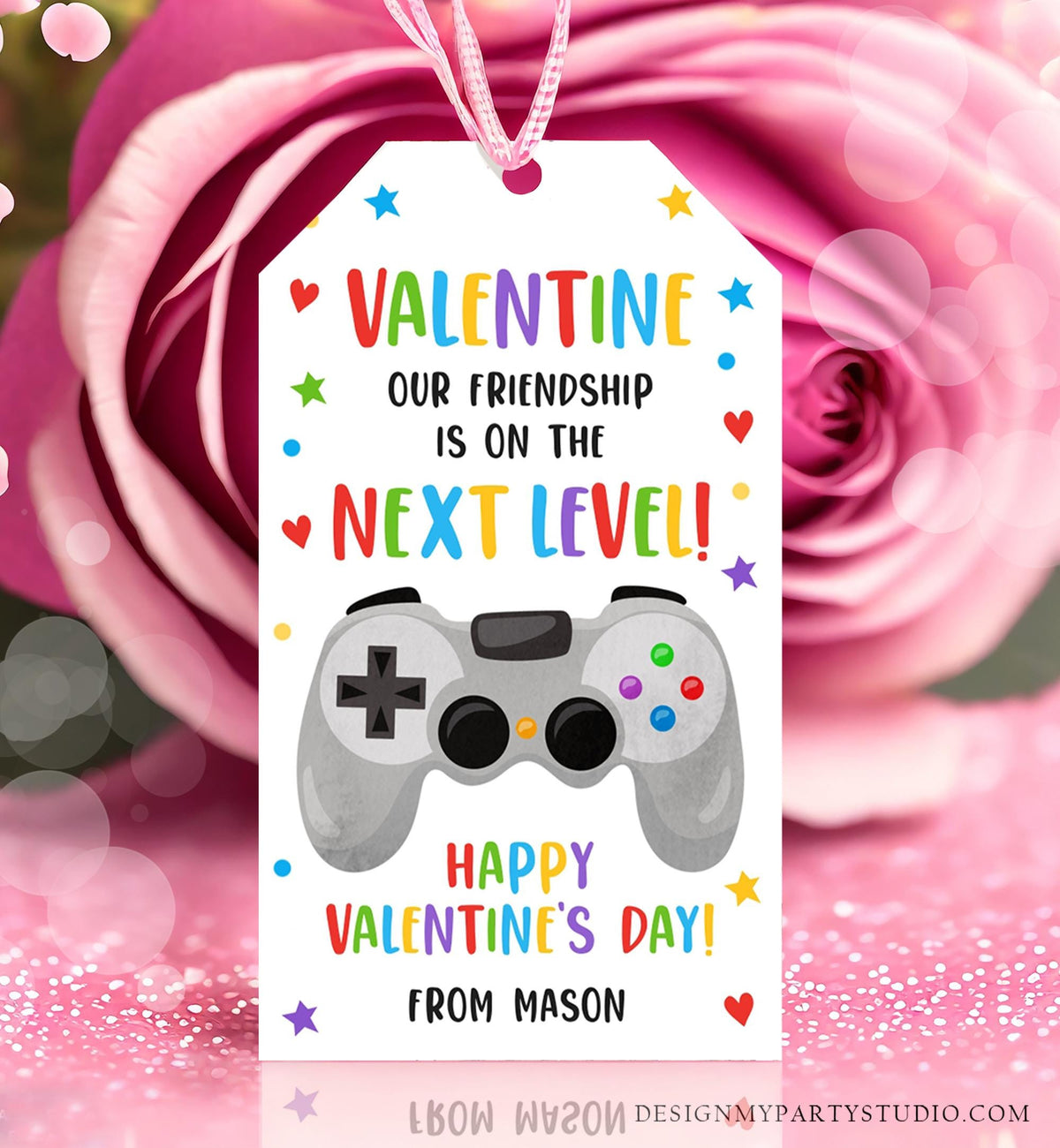 Editable Next Level Gaming Valentines Day Gift Tag Our Friendship Video Game Gamer Non-Candy Kids School Classroom Template Printable 0370