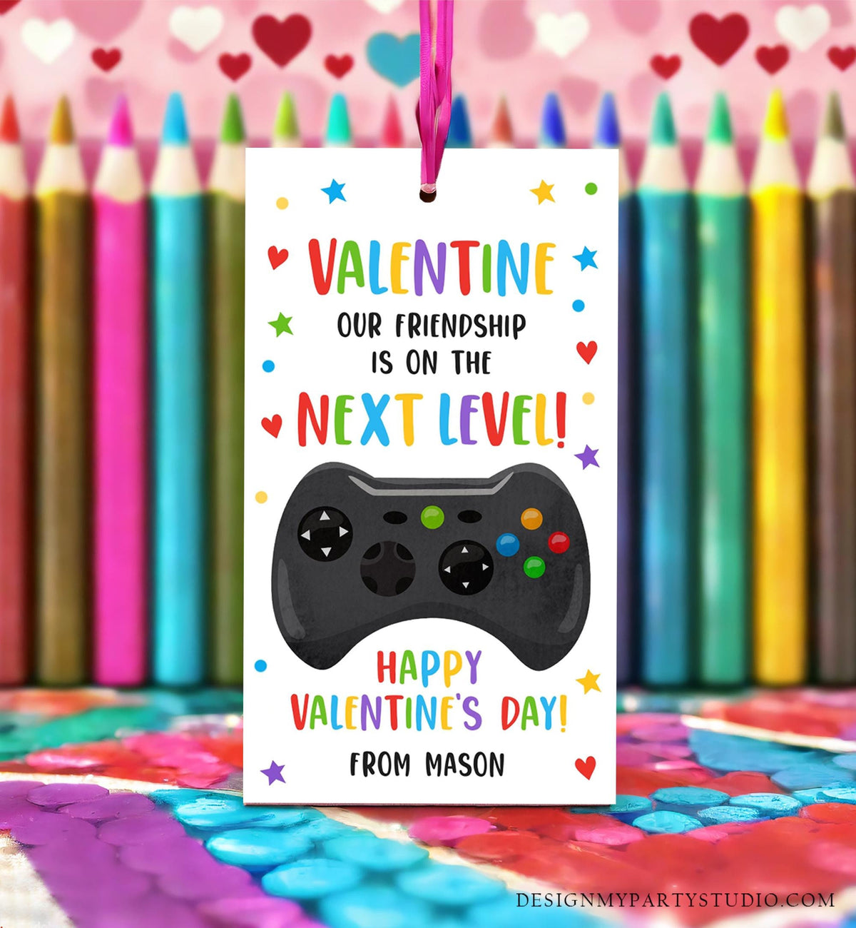 Editable Next Level Gaming Valentines Day Gift Tag Our Friendship Video Game Gamer Non-Candy Kids School Classroom Template Printable 0370