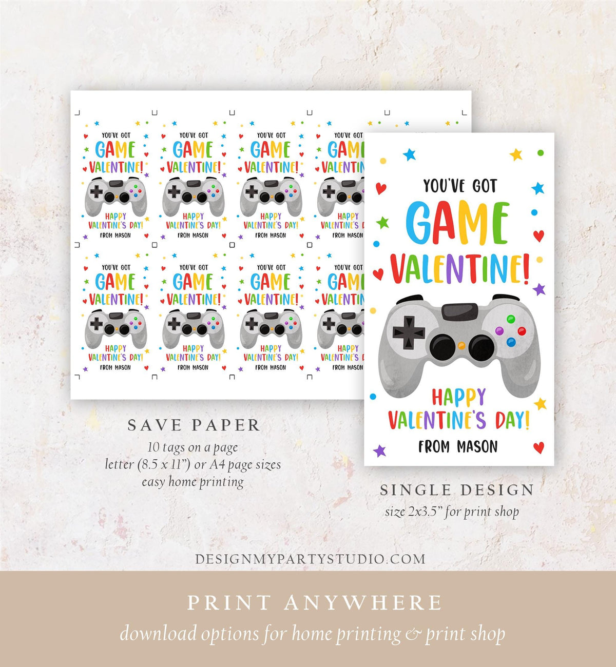 Editable You&#39;ve Got Game Valentines Day Gift Tag Gaming Video Game Gamer Non-Candy Kids School Classroom Template Printable 0370