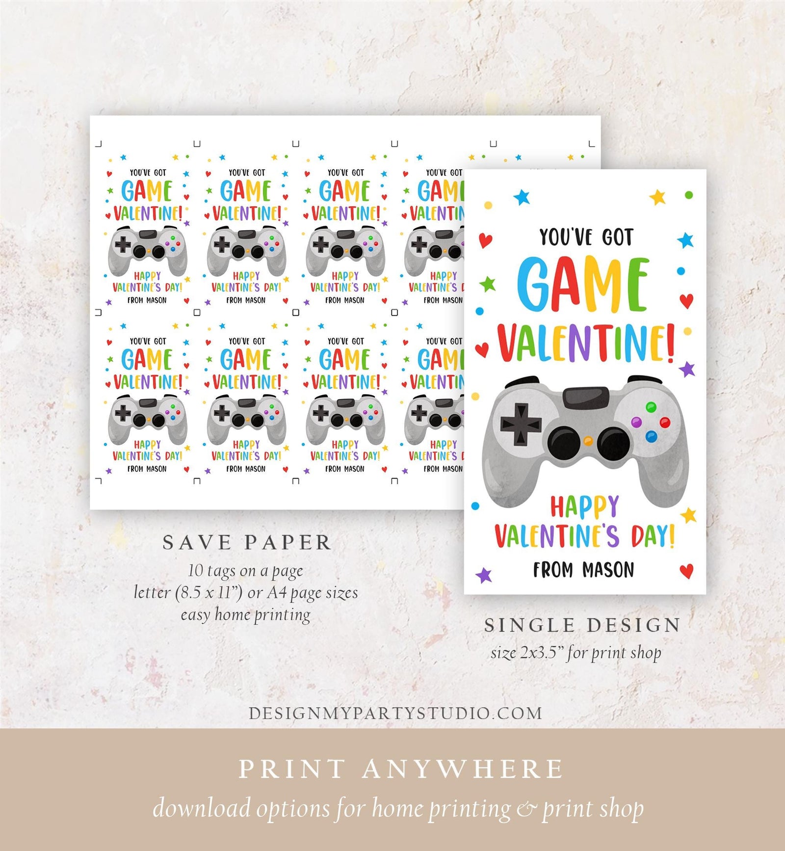 Editable You've Got Game Valentines Day Gift Tag Gaming Video Game Gamer Non-Candy Kids School Classroom Template Printable 0370