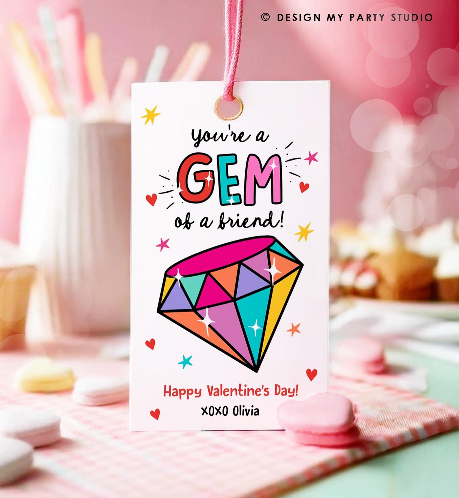 Editable Valentines Day Card You're a Gem of a Friend Classroom Valentine's Gift Tag Kids School Template Printable Digital Download 0370