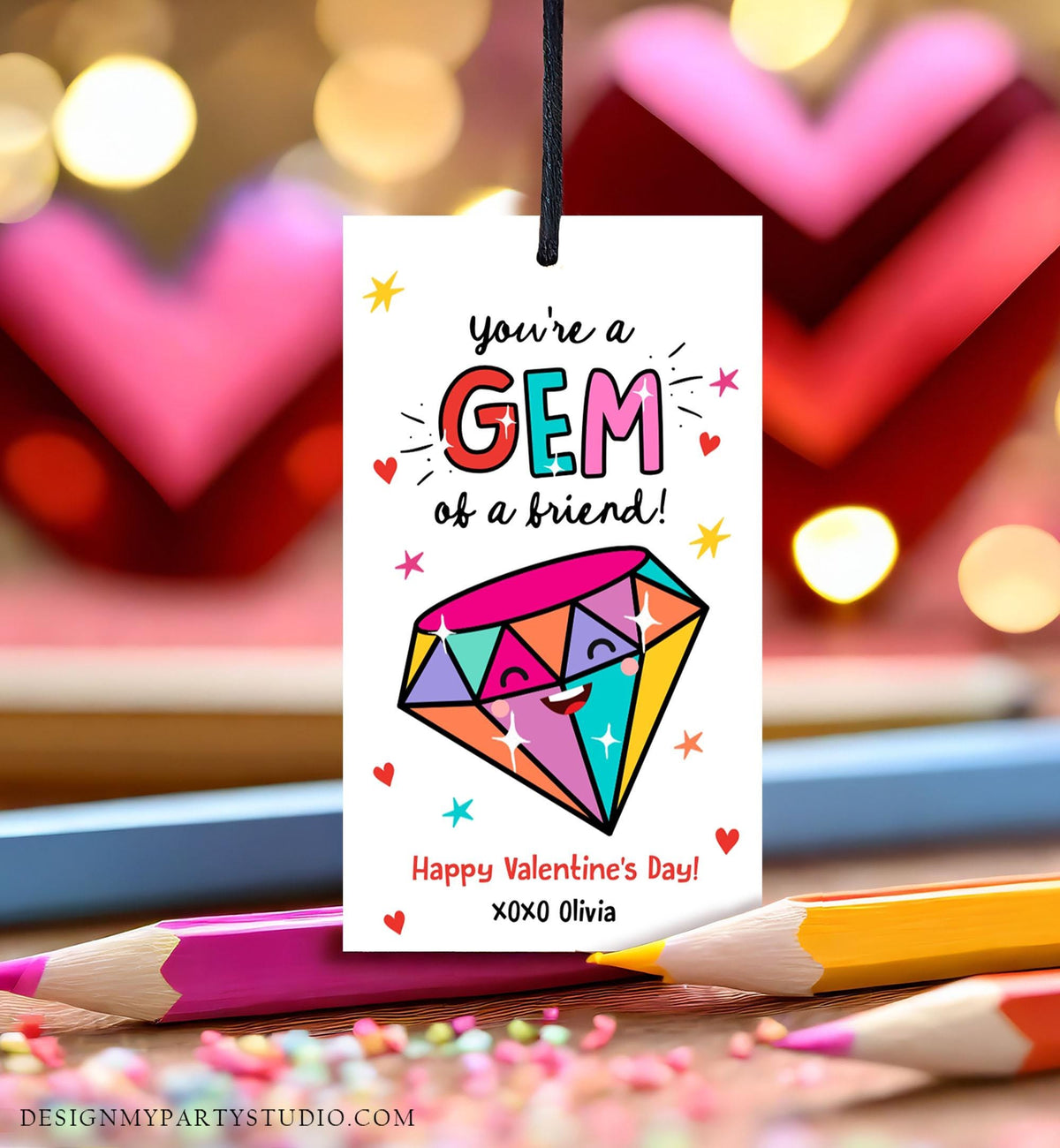 Editable Valentines Day Card You&#39;re a Gem of a Friend Classroom Valentine&#39;s Gift Tag Kids School Template Printable Digital Download 0370