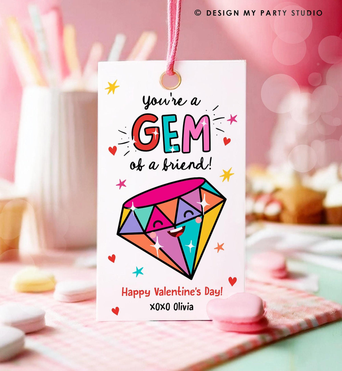Editable Valentines Day Card You&#39;re a Gem of a Friend Classroom Valentine&#39;s Gift Tag Kids School Template Printable Digital Download 0370