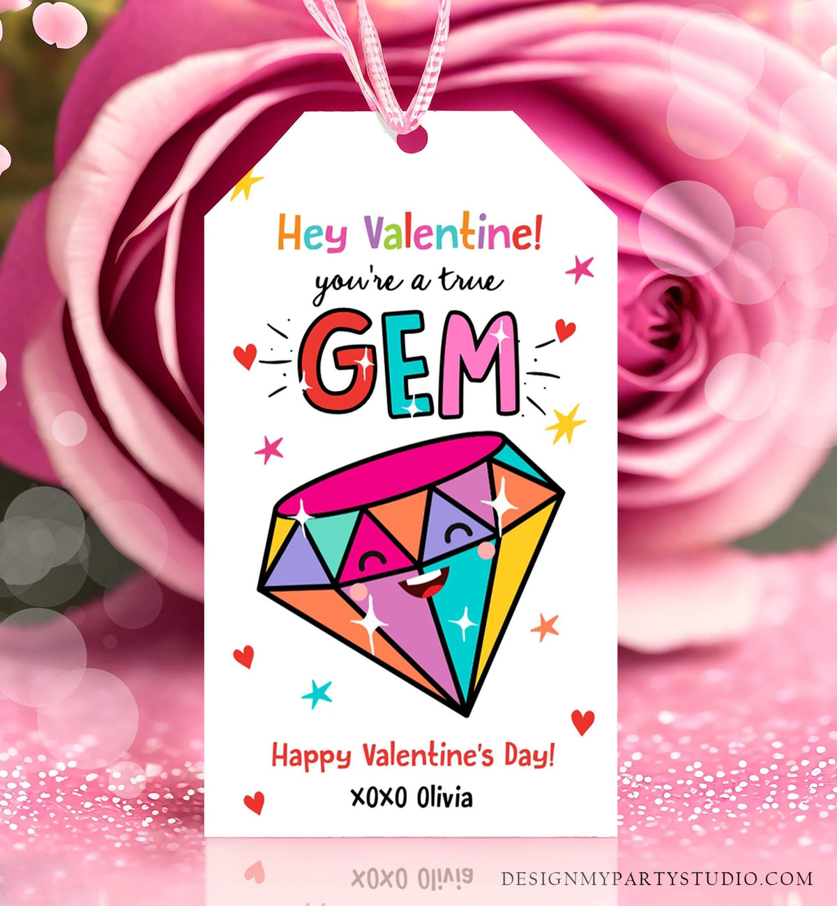 Editable Valentines Day Card You&#39;re a Gem Classroom Valentine&#39;s Gift Tag Friendship Kids School Template Printable Digital Download 0370