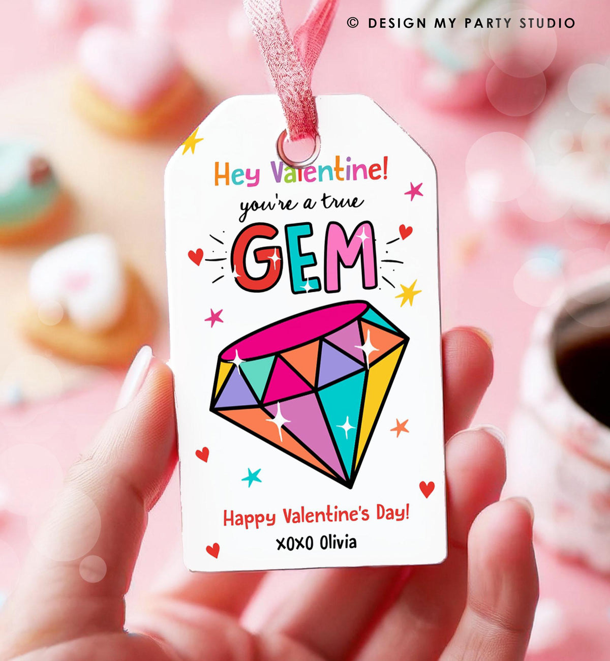 Editable Valentines Day Card You&#39;re a Gem Classroom Valentine&#39;s Gift Tag Friendship Kids School Template Printable Digital Download 0370
