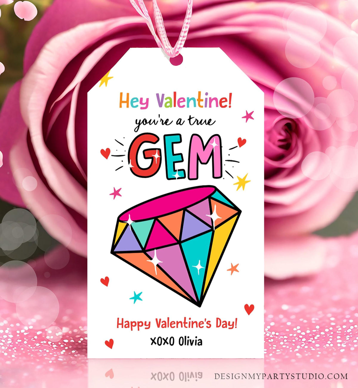 Editable Valentines Day Card You&#39;re a Gem Classroom Valentine&#39;s Gift Tag Friendship Kids School Template Printable Digital Download 0370