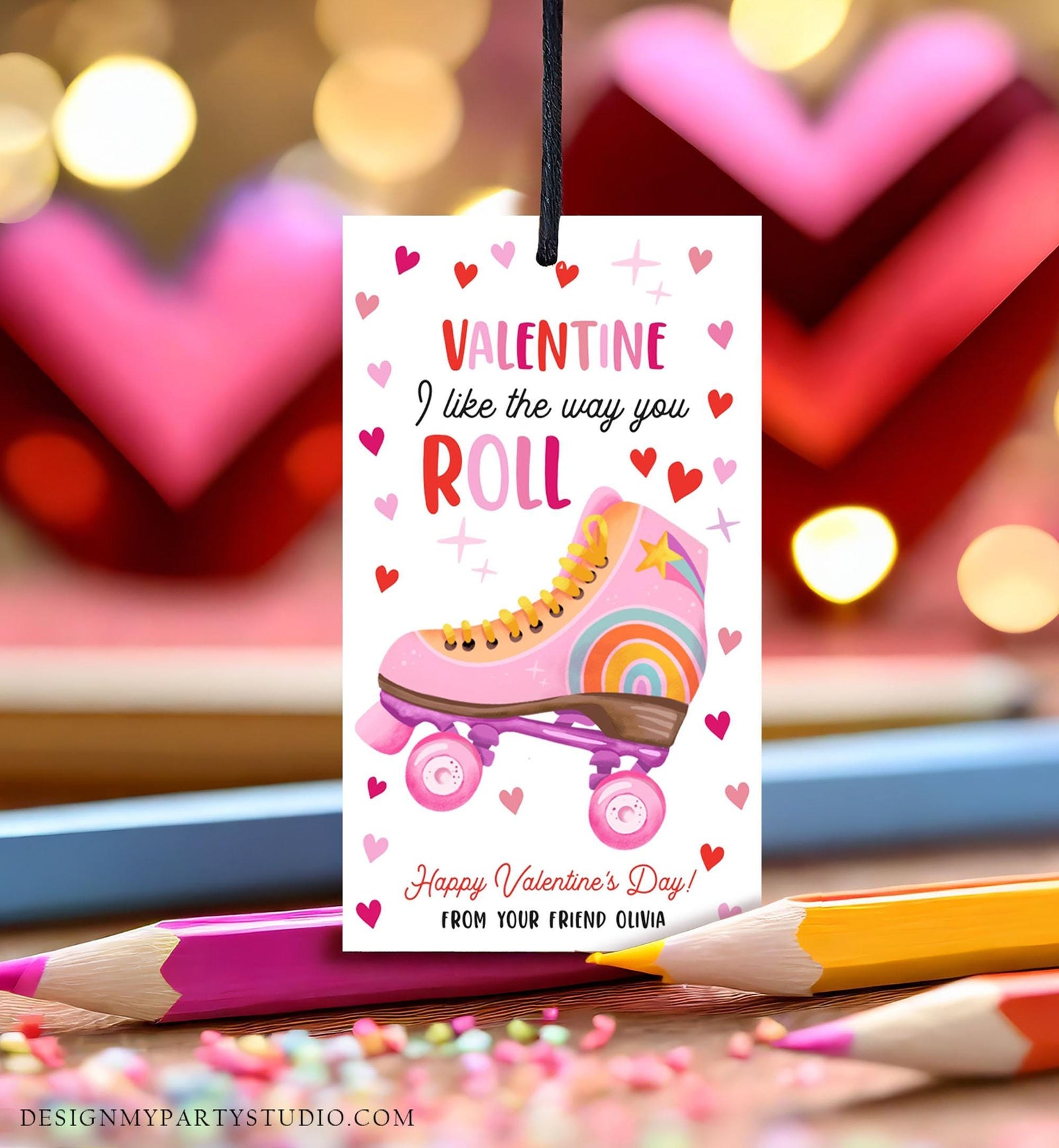 Editable Roller Skate Valentine's Day Gift Tag Valentines Card I Like The Way You Roll Kids School Classroom Digital Template Printable 0370