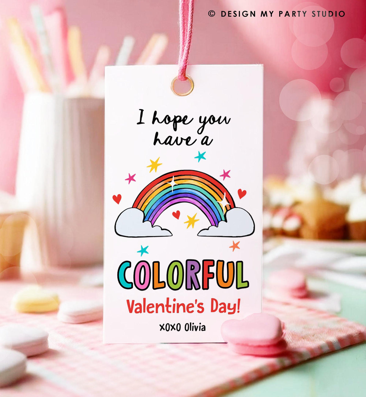 Editable Rainbow Valentine&#39;s Day Gift Tag Color Colorful Valentine Card Crayon Classroom School Digital Download Template Printable 0370