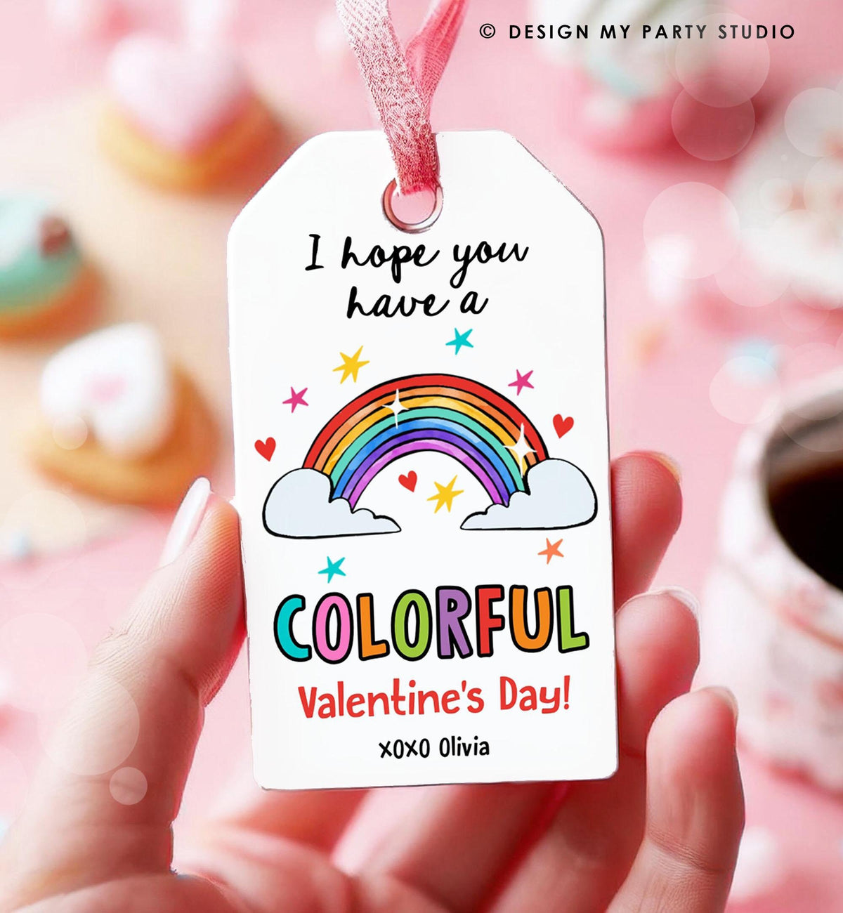 Editable Rainbow Valentine&#39;s Day Gift Tag Color Colorful Valentine Card Crayon Classroom School Digital Download Template Printable 0370